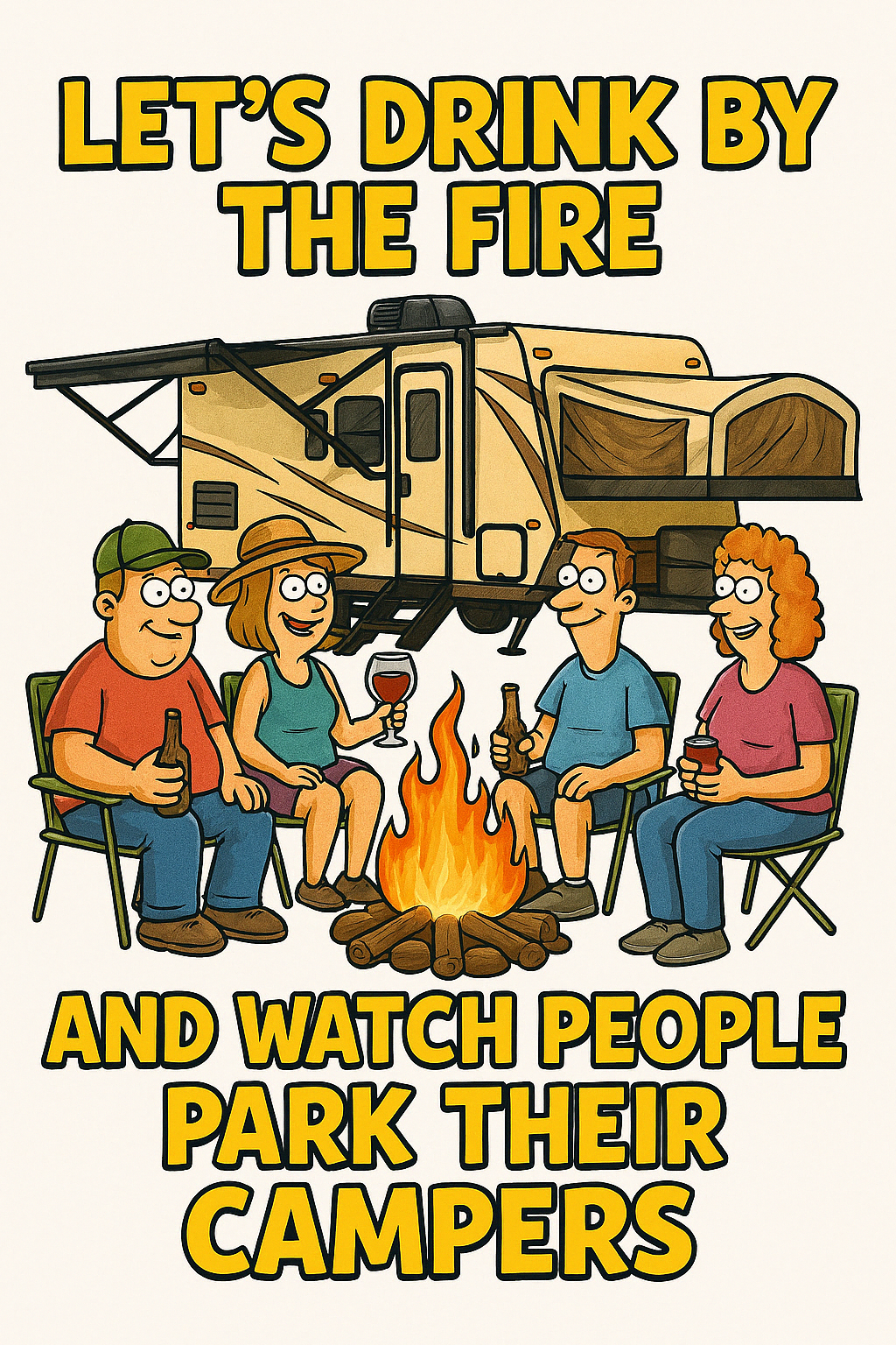 Let's drink by the fire and watch people park their campers