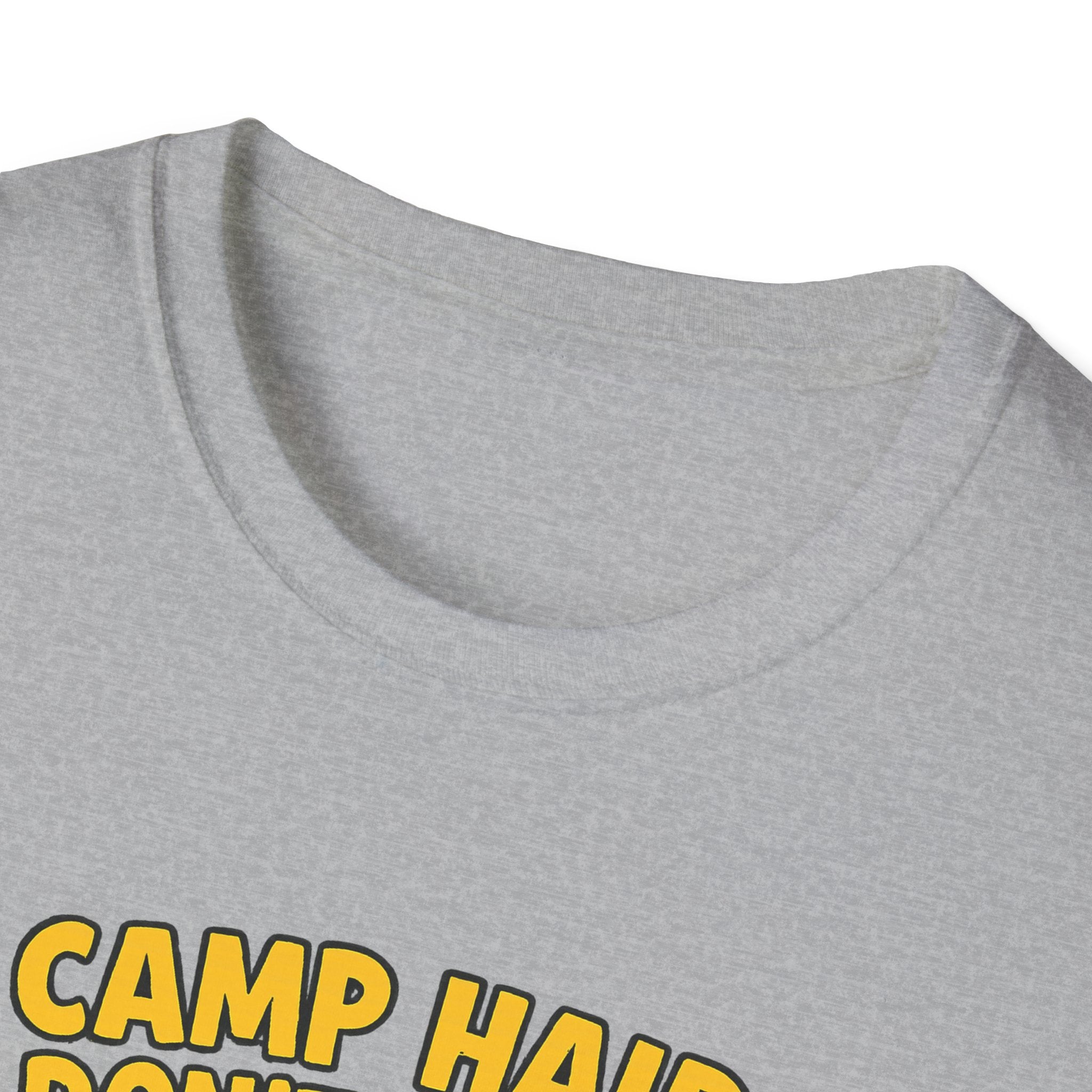 Camp Hair Don't Care Unisex Softstyle T-Shirt - Fun Summer Vibes for Campers