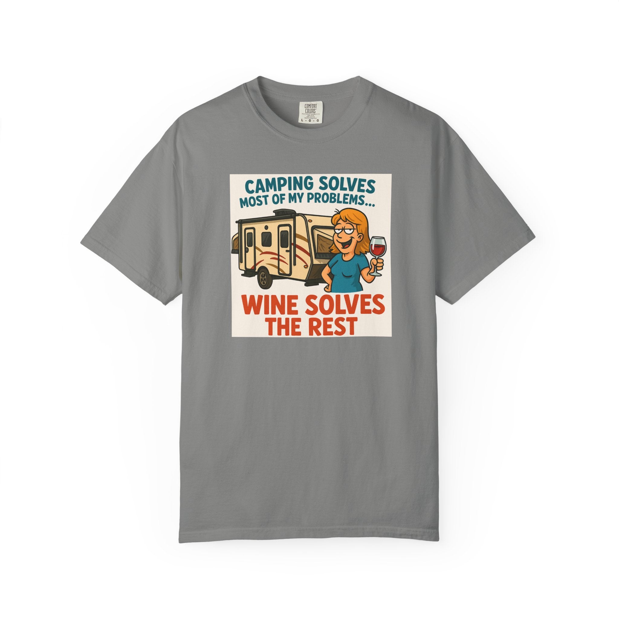 Camping Wine Solves T-shirt - Perfect for Outdoor Lovers, Adventure Seekers, Gift for Campers, Funny Camping Apparel, Relaxing Tee
