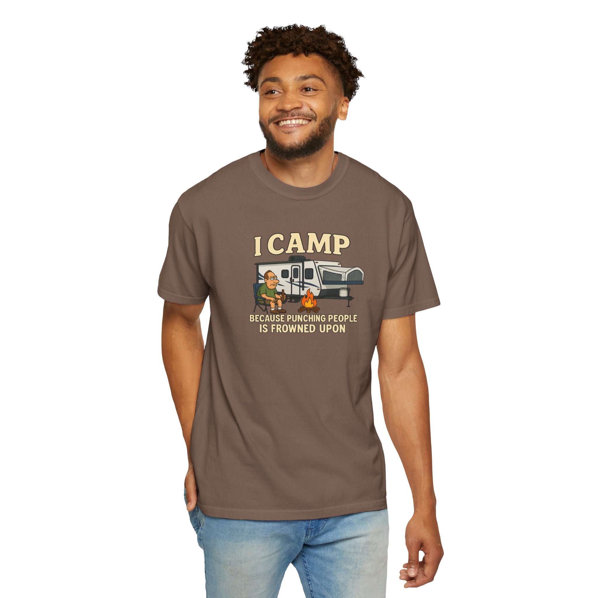 Funny Unisex Camp T-Shirt - I Camp Because Punching People is Frowned Upon