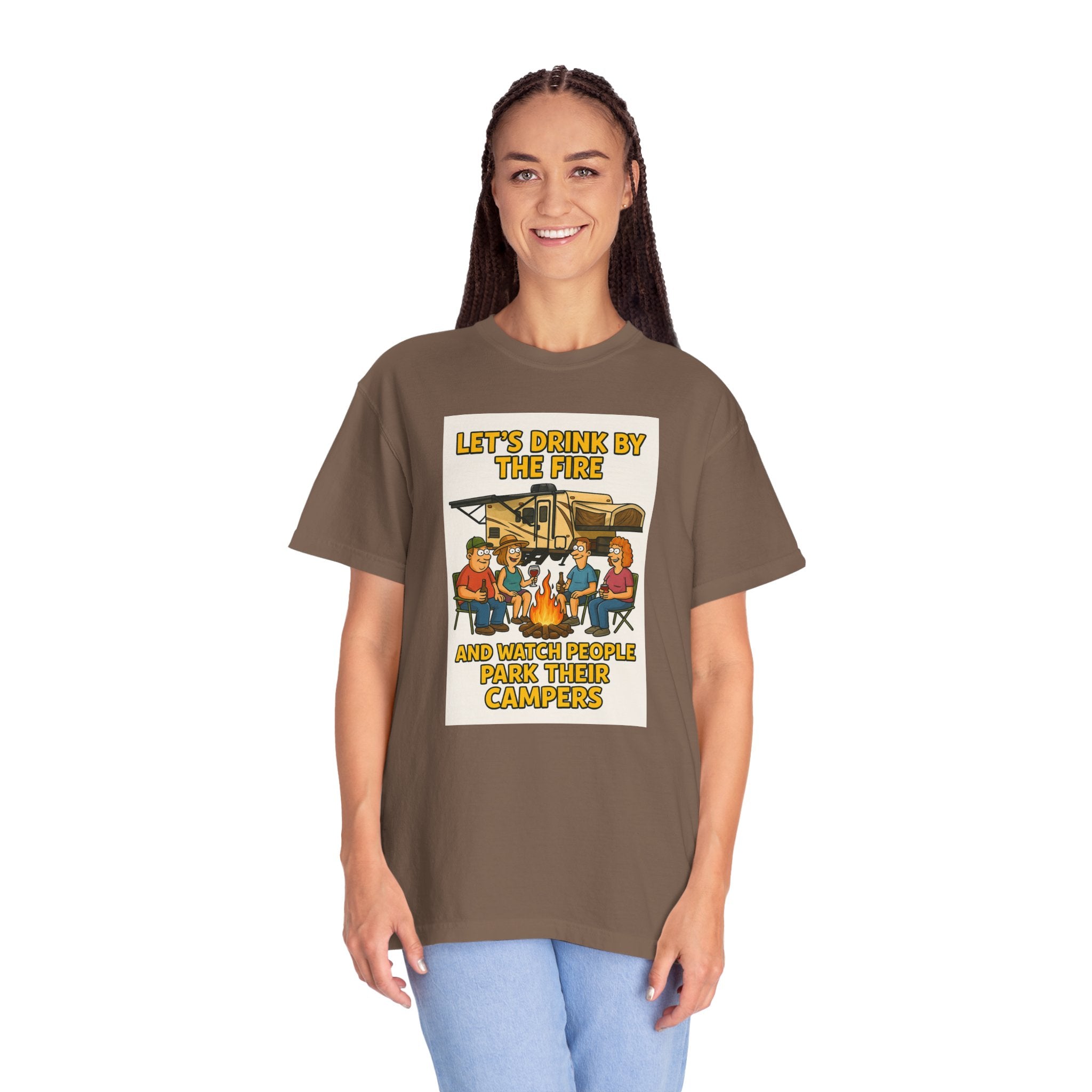 Campfire Vibes Unisex T-Shirt - "Let's Drink By The Fire and Watch People Park Their Campers"