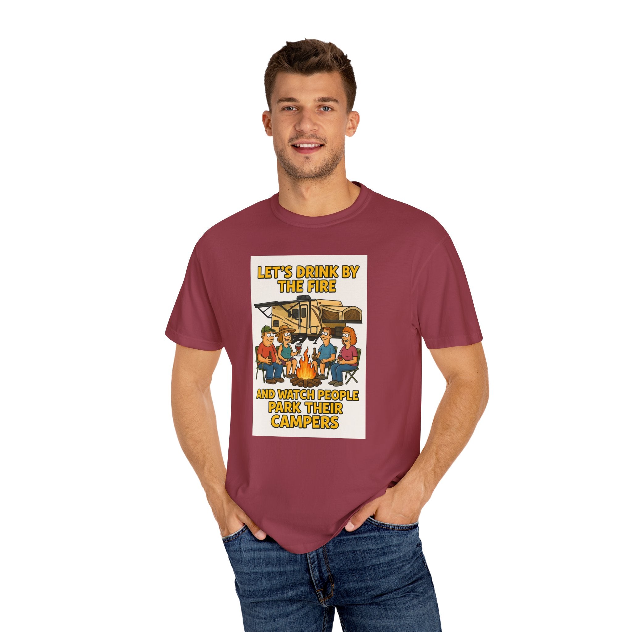 Campfire Vibes Unisex T-Shirt - "Let's Drink By The Fire and Watch People Park Their Campers"