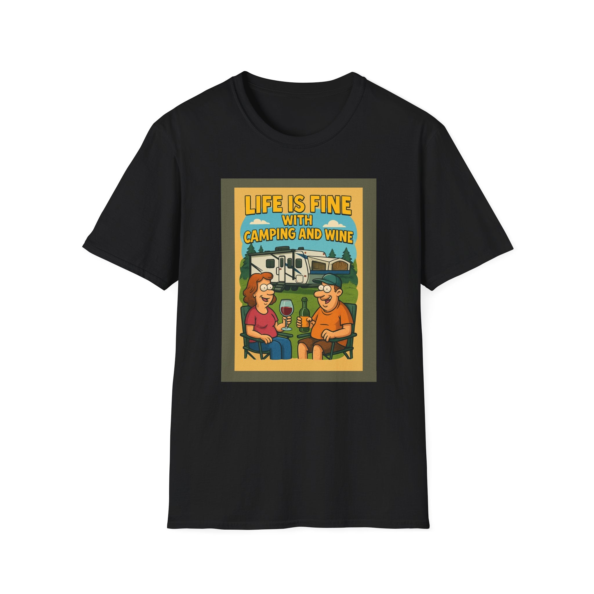 Life is Fine Camping & Wine Unisex Softstyle T-Shirt