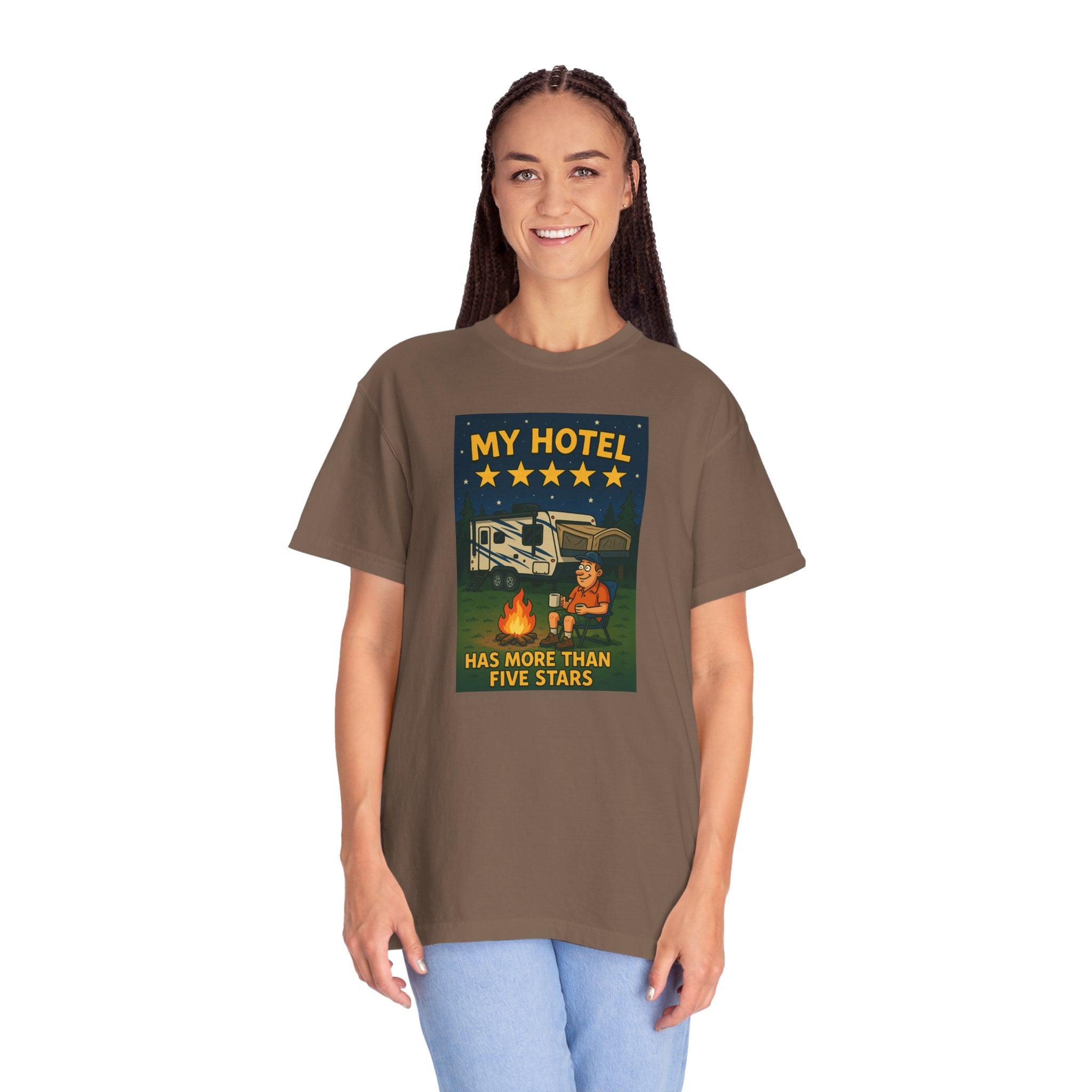 My Hotel Five Stars Unisex Garment-Dyed T-Shirt - Perfect for Campers and Travelers