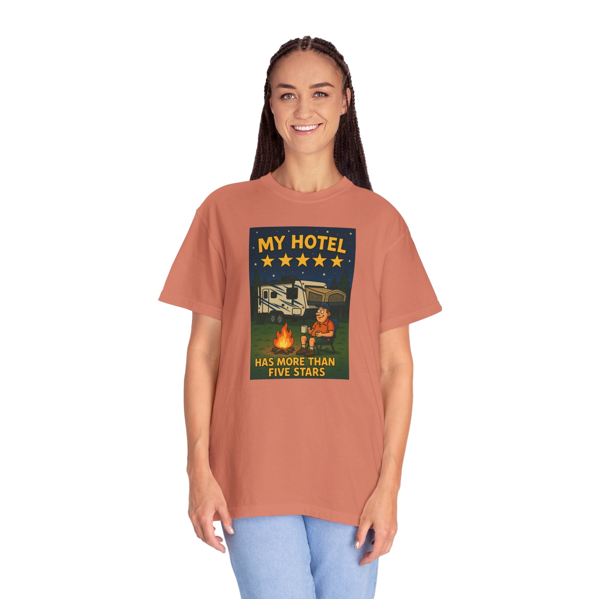 My Hotel Five Stars Unisex Garment-Dyed T-Shirt - Perfect for Campers and Travelers