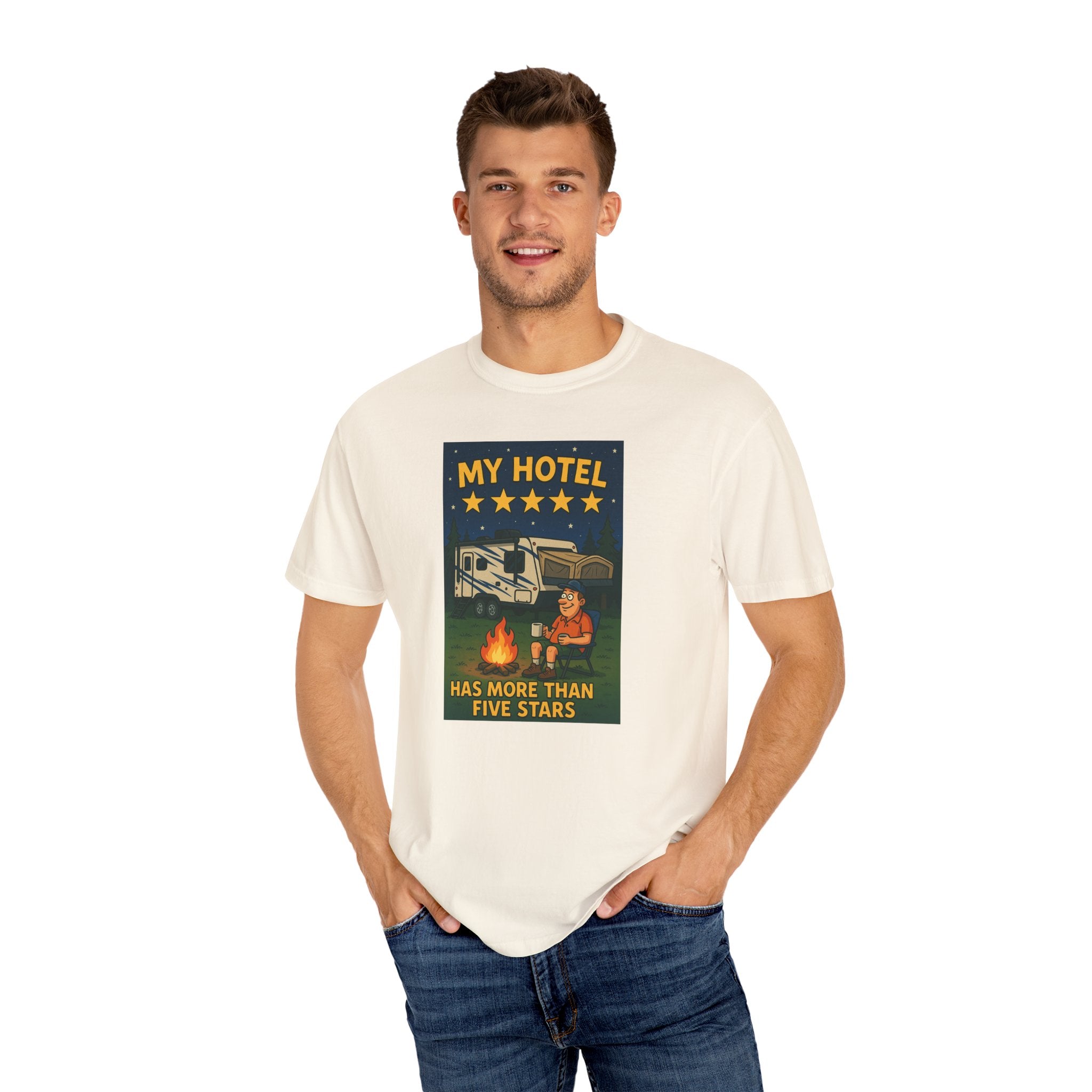 My Hotel Five Stars Unisex Garment-Dyed T-Shirt - Perfect for Campers and Travelers
