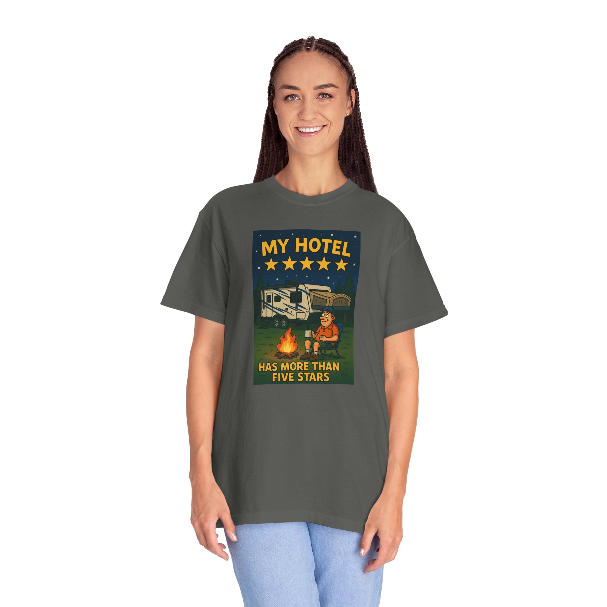 My Hotel Five Stars Unisex Garment-Dyed T-Shirt - Perfect for Campers and Travelers