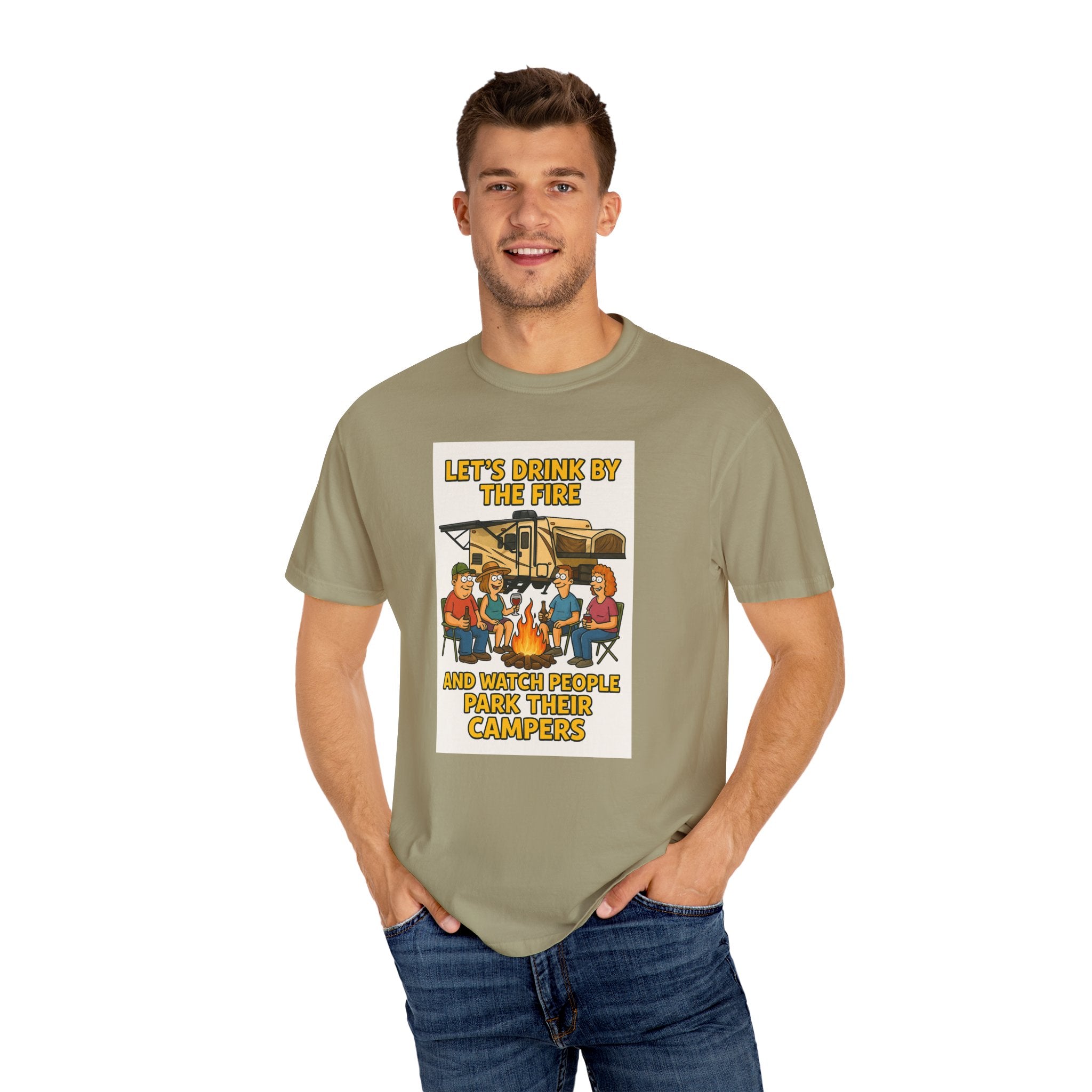 Campfire Vibes Unisex T-Shirt - "Let's Drink By The Fire and Watch People Park Their Campers"