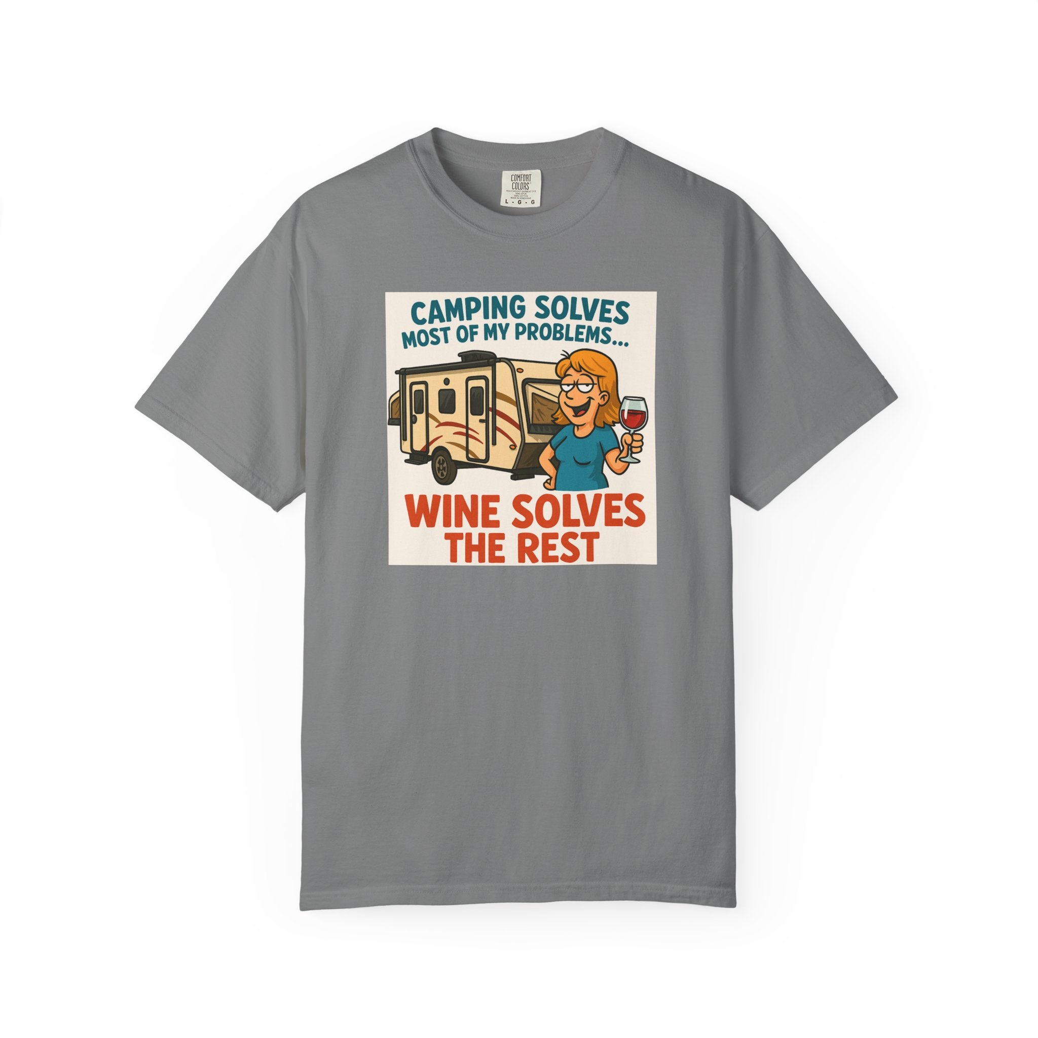 Camping Wine Solves T-shirt - Perfect for Outdoor Lovers, Adventure Seekers, Gift for Campers, Funny Camping Apparel, Relaxing Tee