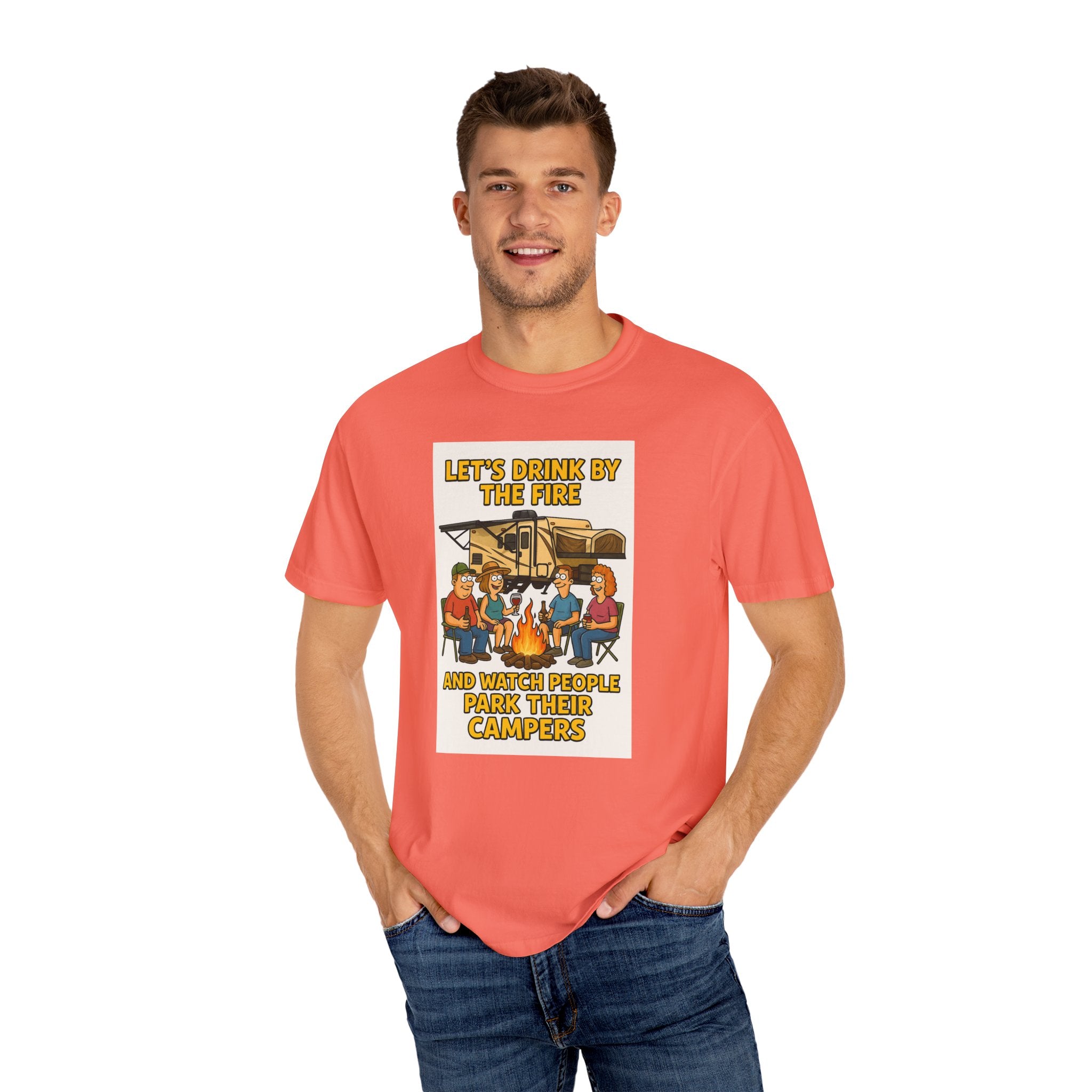 Campfire Vibes Unisex T-Shirt - "Let's Drink By The Fire and Watch People Park Their Campers"