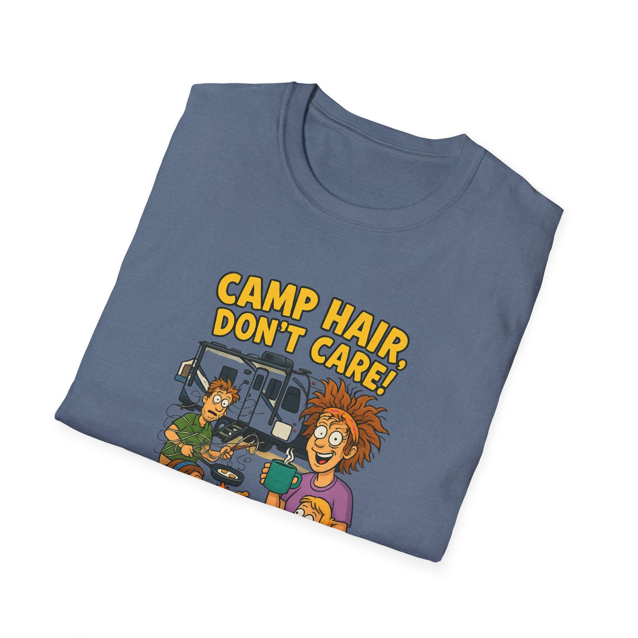 Camp Hair Don't Care Unisex Softstyle T-Shirt - Fun Summer Vibes for Campers
