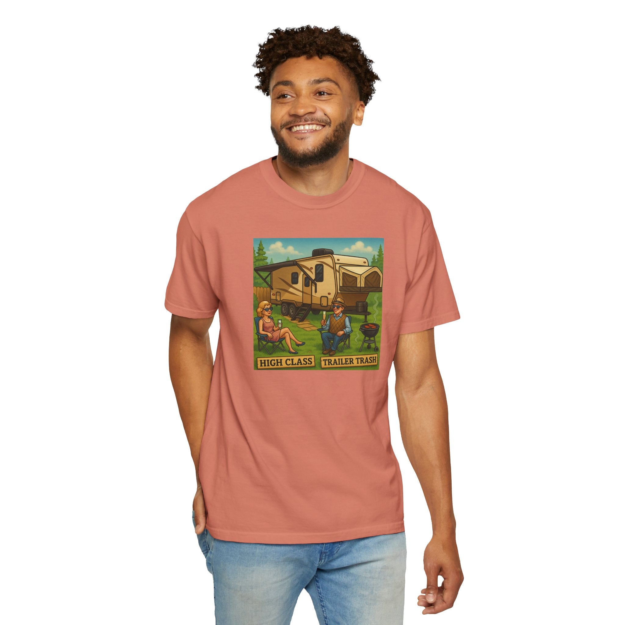 High Class Trailer Trash Unisex Garment-Dyed T-shirt - Vintage Camping Vibe