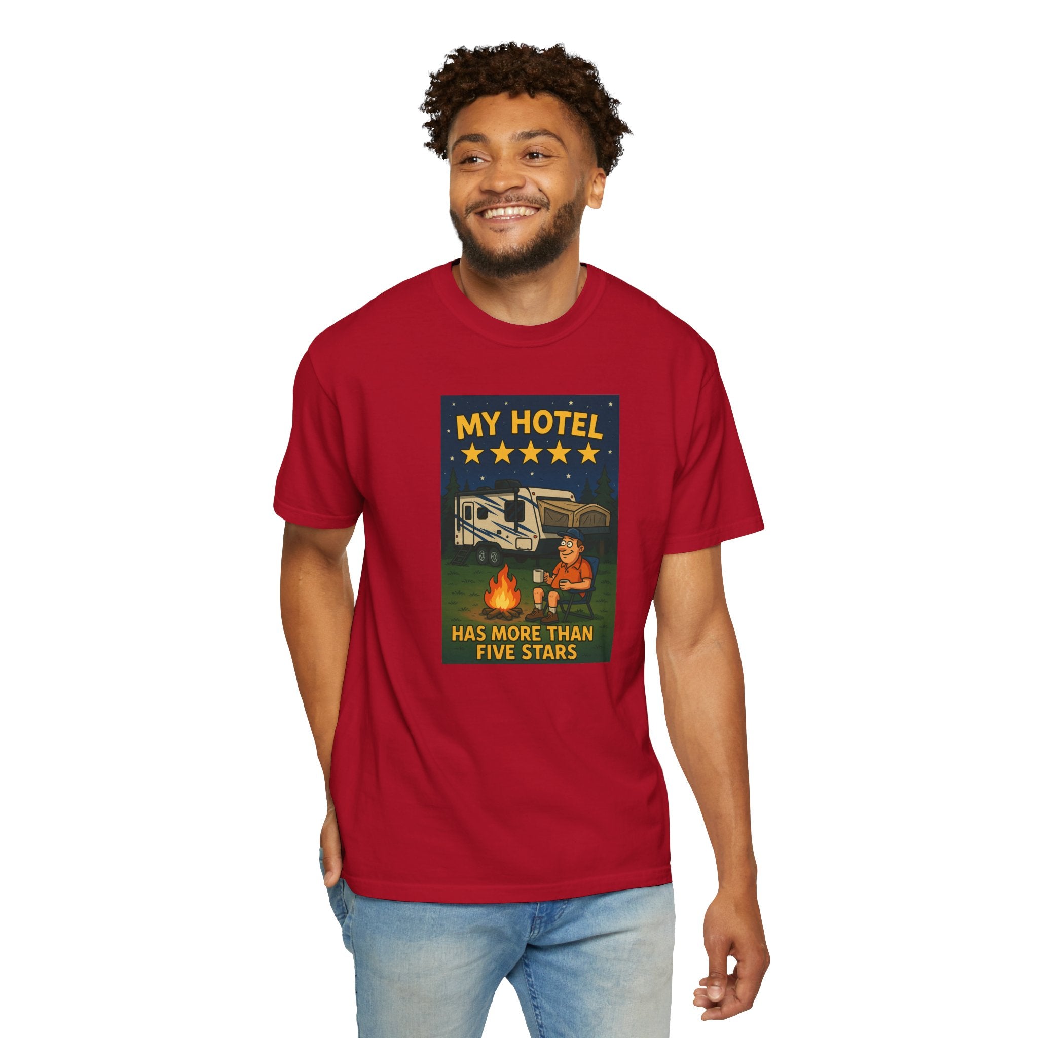 My Hotel Five Stars Unisex Garment-Dyed T-Shirt - Perfect for Campers and Travelers