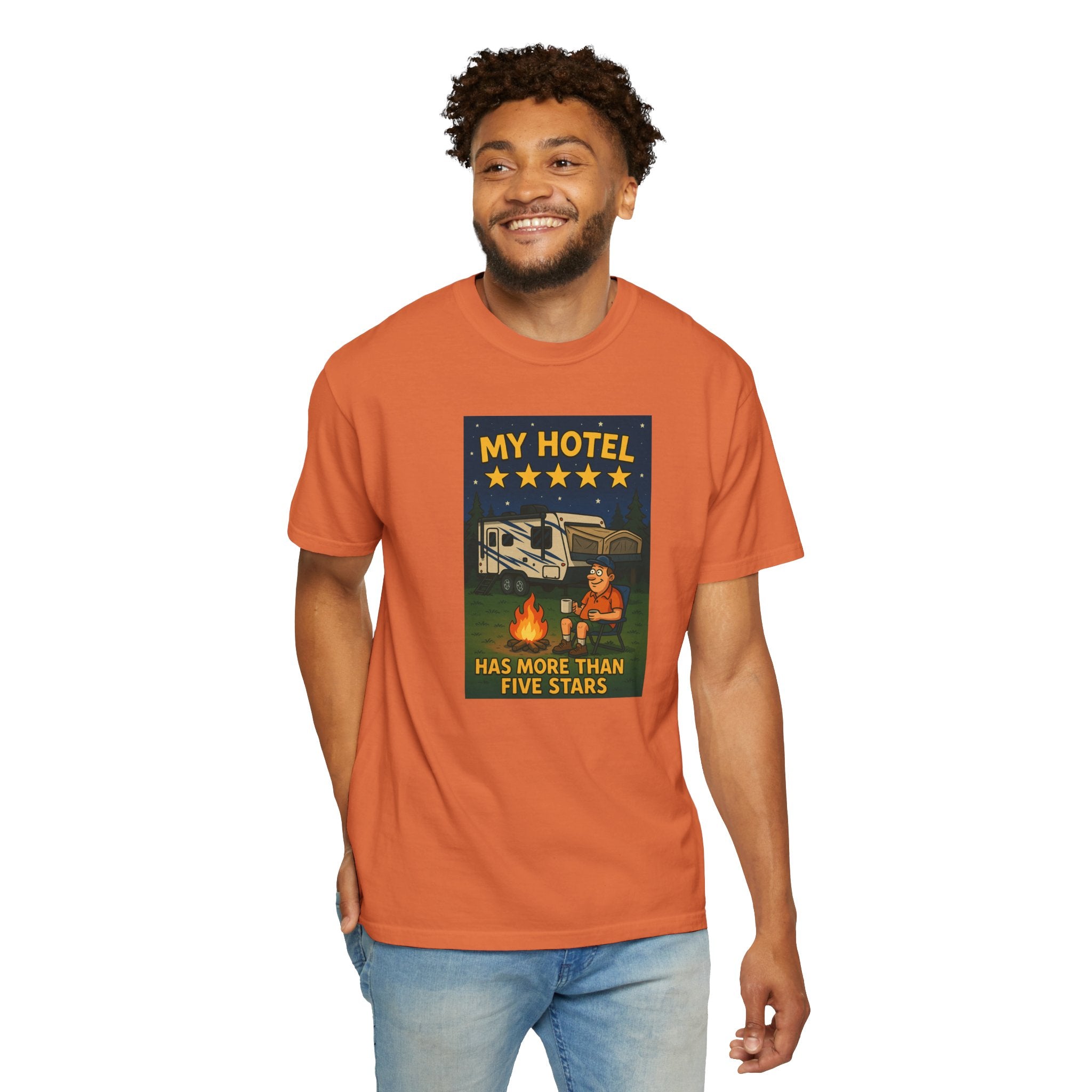 My Hotel Five Stars Unisex Garment-Dyed T-Shirt - Perfect for Campers and Travelers