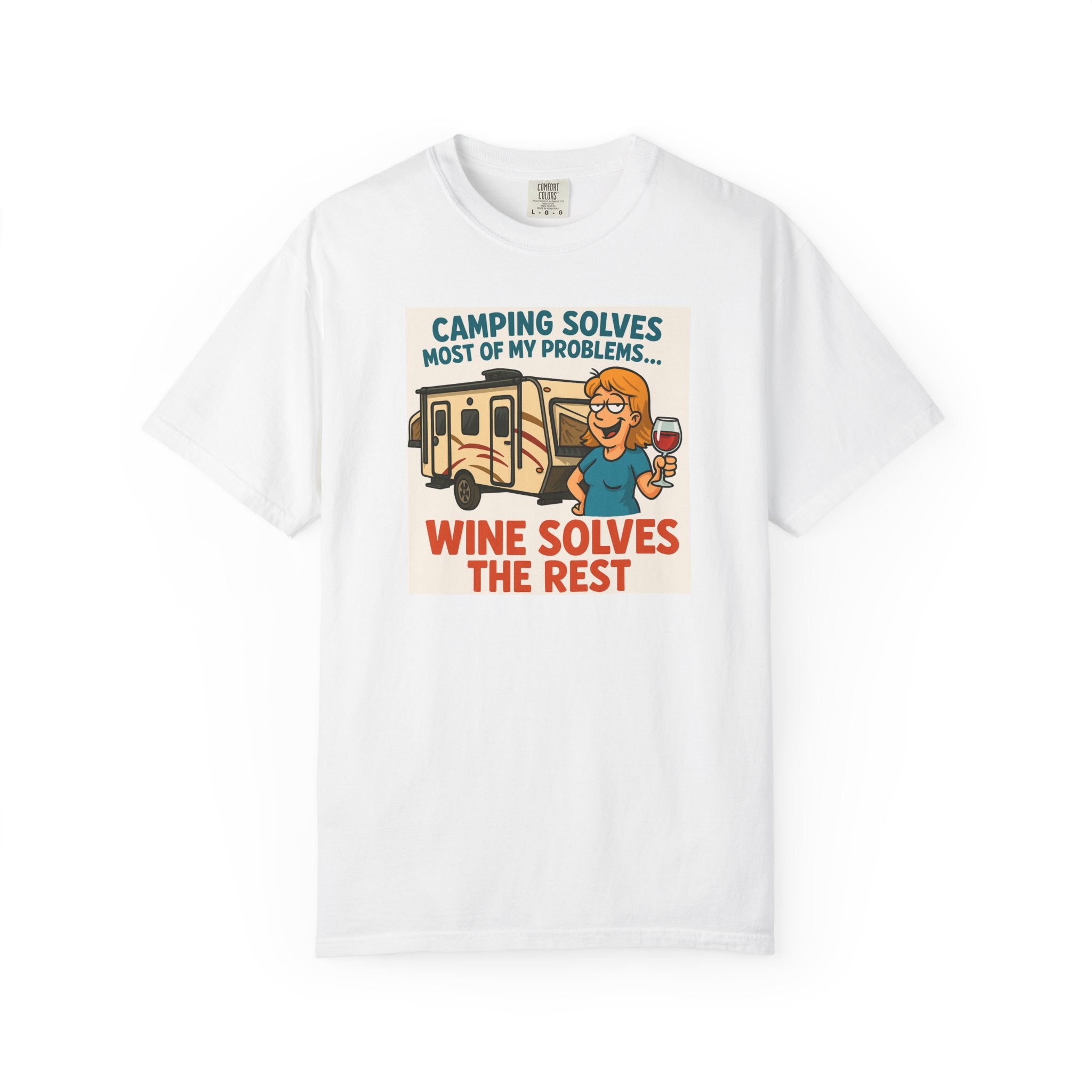 Camping Wine Solves T-shirt - Perfect for Outdoor Lovers, Adventure Seekers, Gift for Campers, Funny Camping Apparel, Relaxing Tee