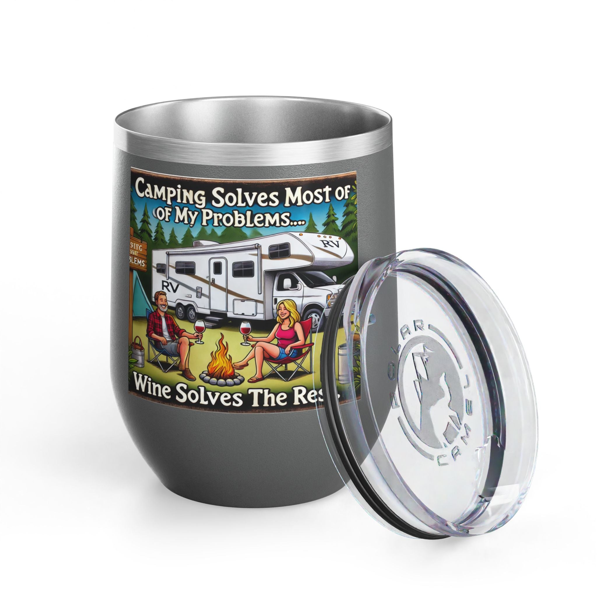 ✅ Wine Tumbler - Camping Solves Most of My Problems, Wine Solves the Rest