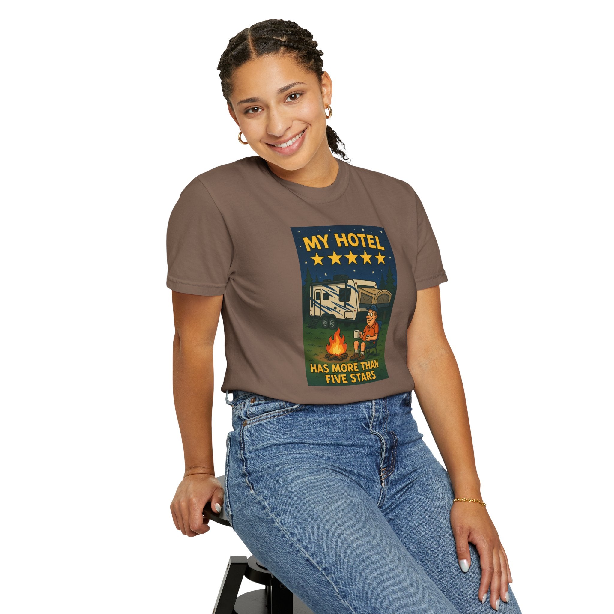 My Hotel Five Stars Unisex Garment-Dyed T-Shirt - Perfect for Campers and Travelers