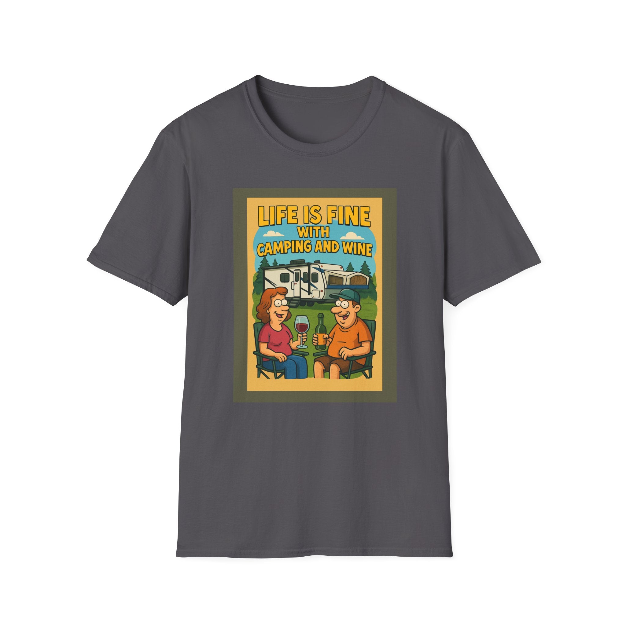 Life is Fine Camping & Wine Unisex Softstyle T-Shirt
