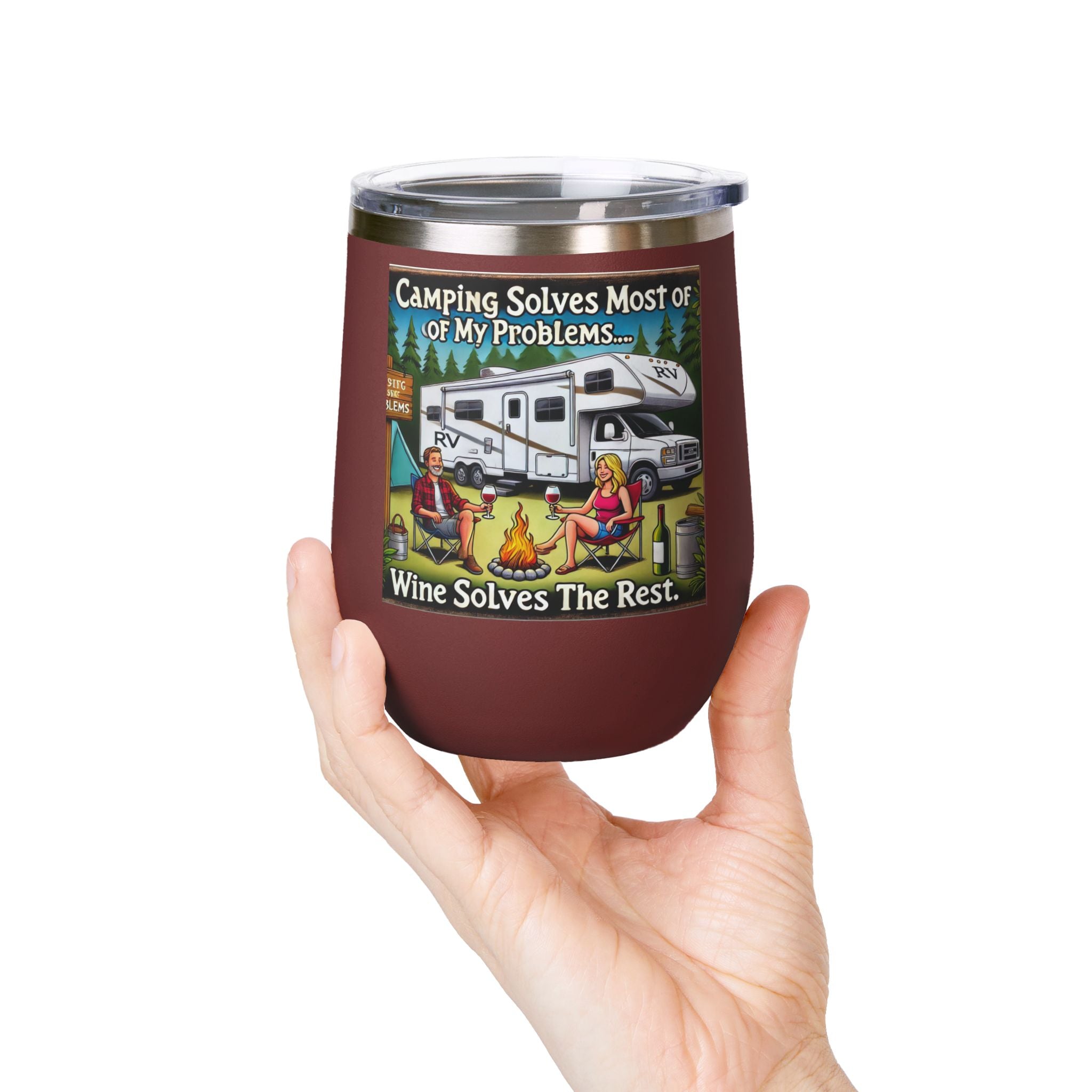 ✅ Wine Tumbler - Camping Solves Most of My Problems, Wine Solves the Rest