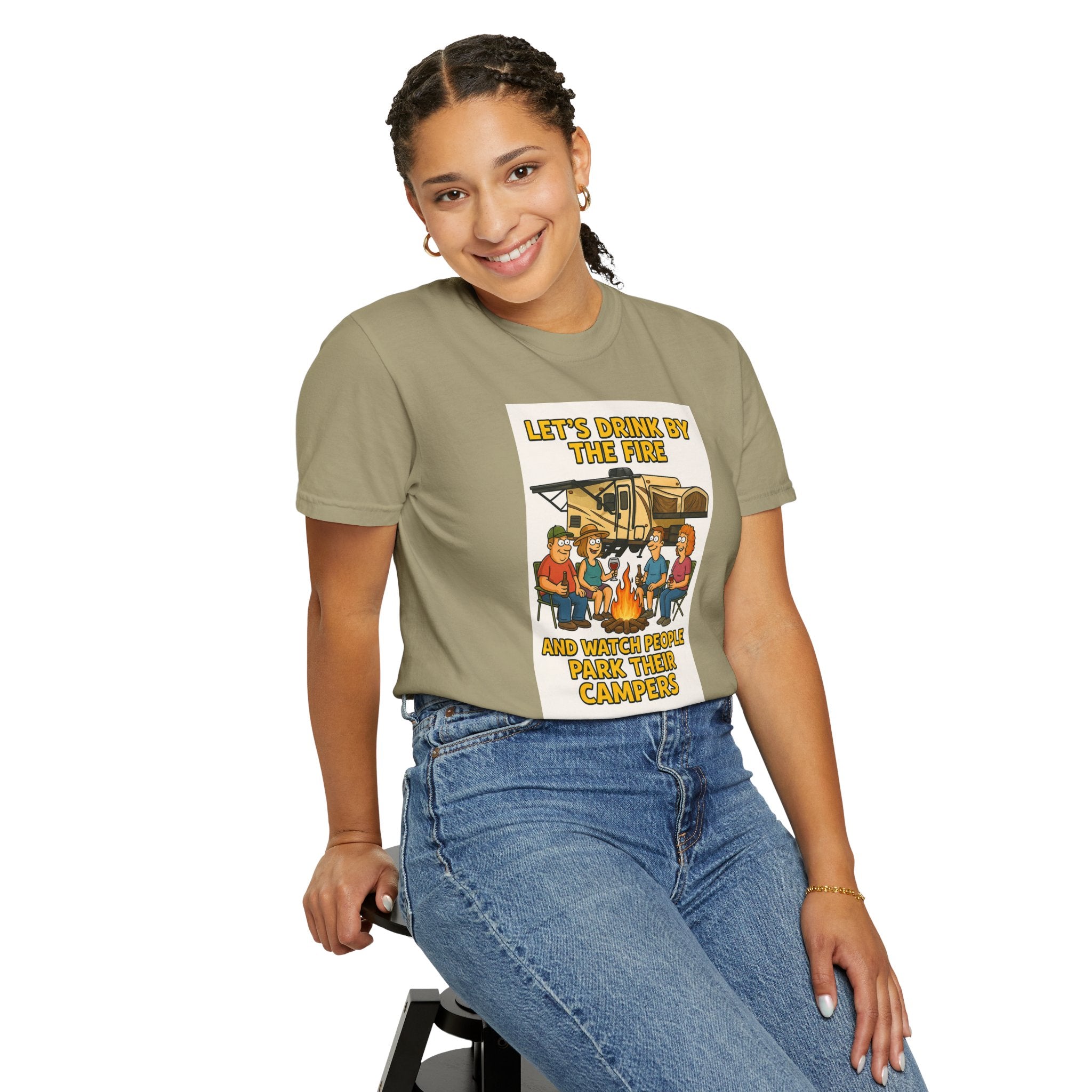 Campfire Vibes Unisex T-Shirt - "Let's Drink By The Fire and Watch People Park Their Campers"