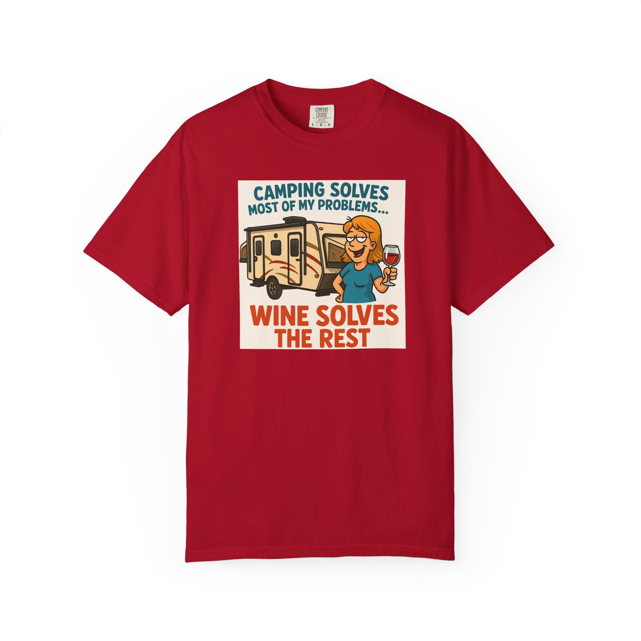 Camping Wine Solves T-shirt - Perfect for Outdoor Lovers, Adventure Seekers, Gift for Campers, Funny Camping Apparel, Relaxing Tee
