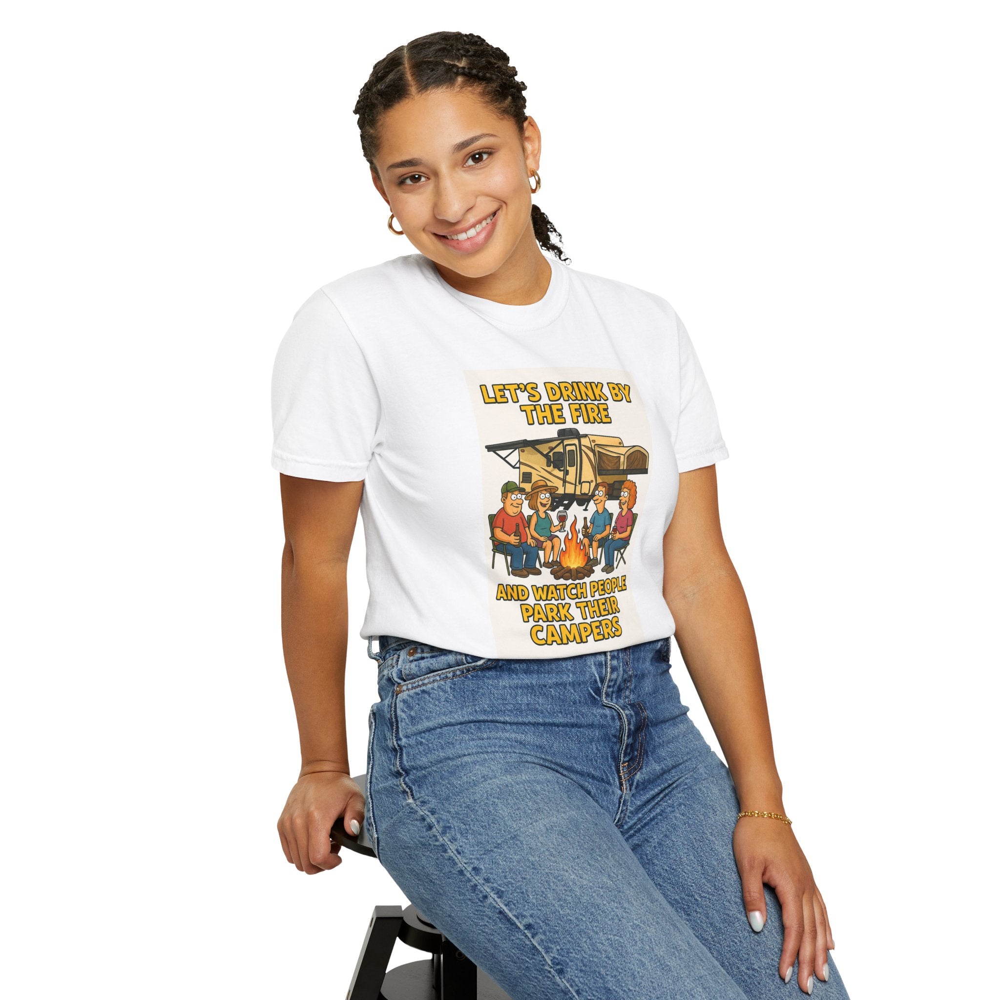 Campfire Vibes Unisex T-Shirt - "Let's Drink By The Fire and Watch People Park Their Campers"