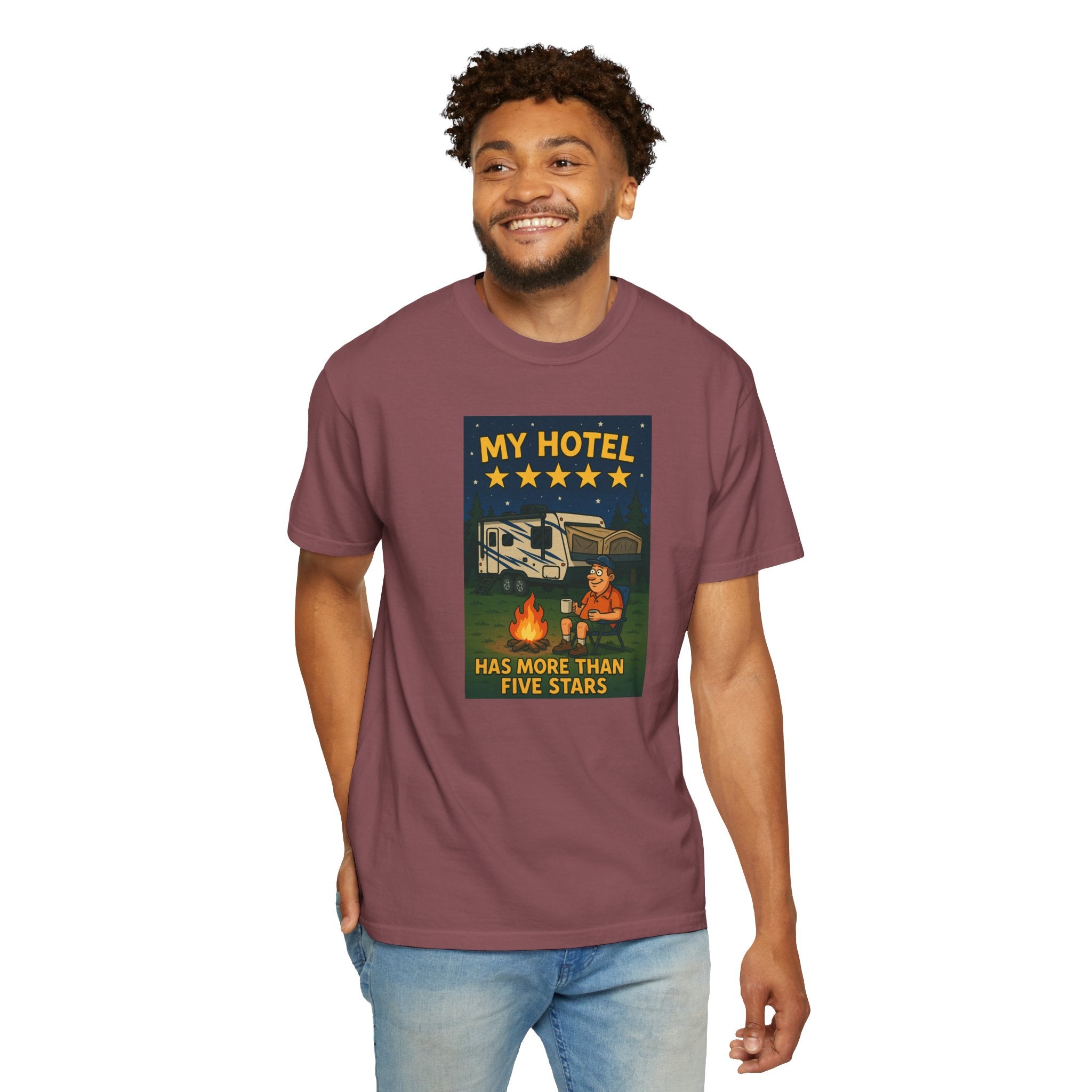 My Hotel Five Stars Unisex Garment-Dyed T-Shirt - Perfect for Campers and Travelers