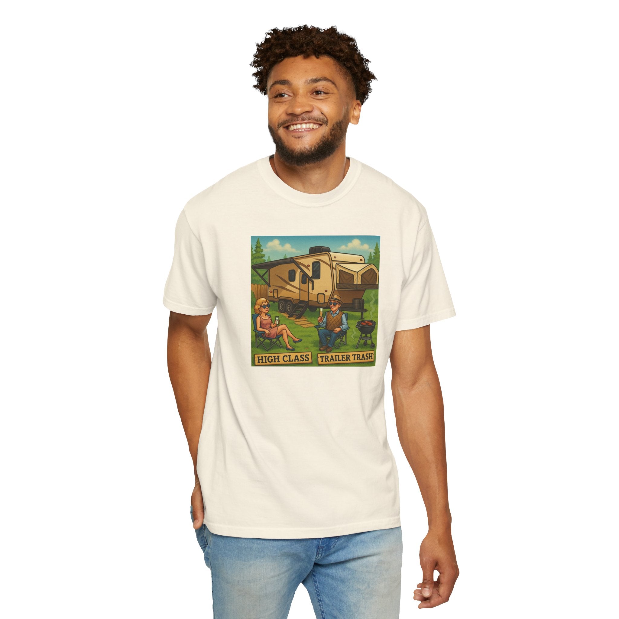 High Class Trailer Trash Unisex Garment-Dyed T-shirt - Vintage Camping Vibe
