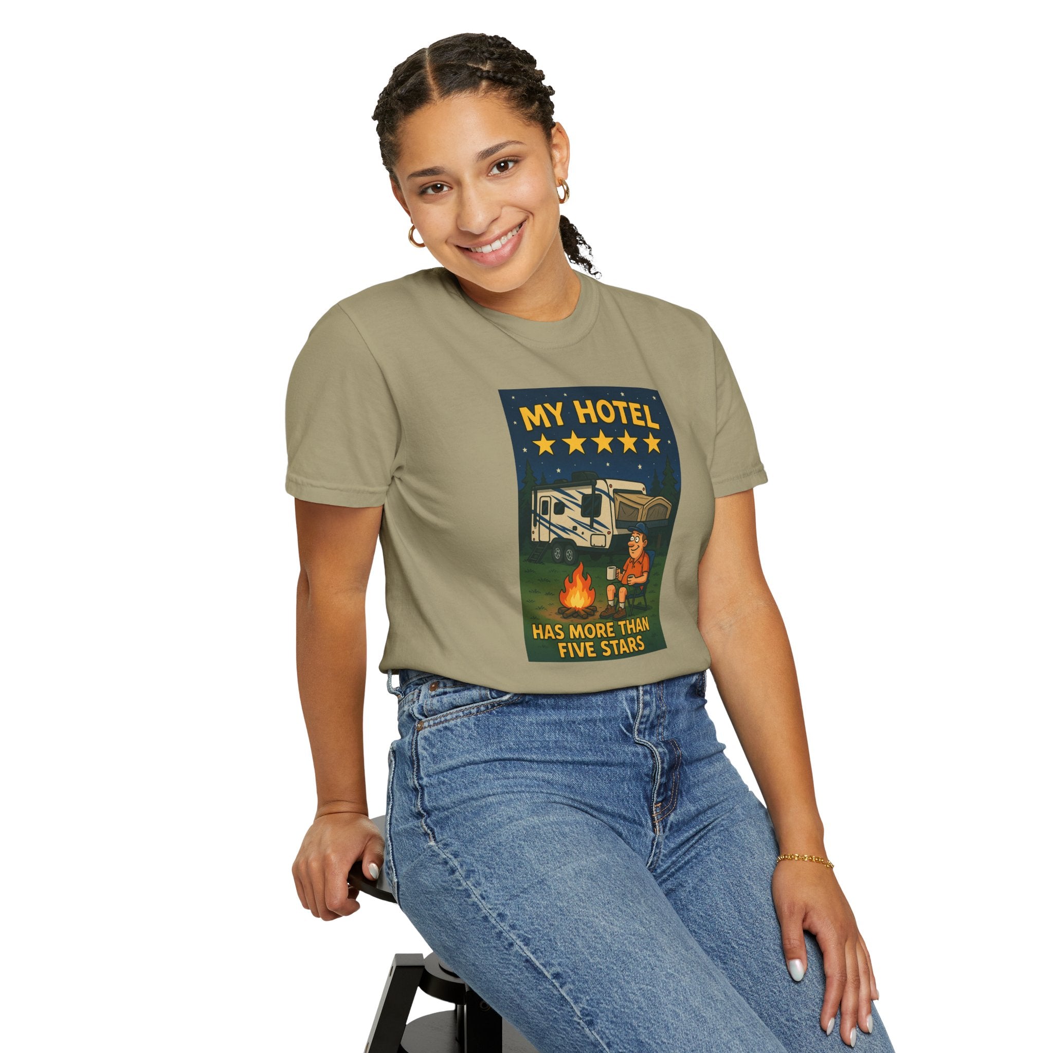 My Hotel Five Stars Unisex Garment-Dyed T-Shirt - Perfect for Campers and Travelers