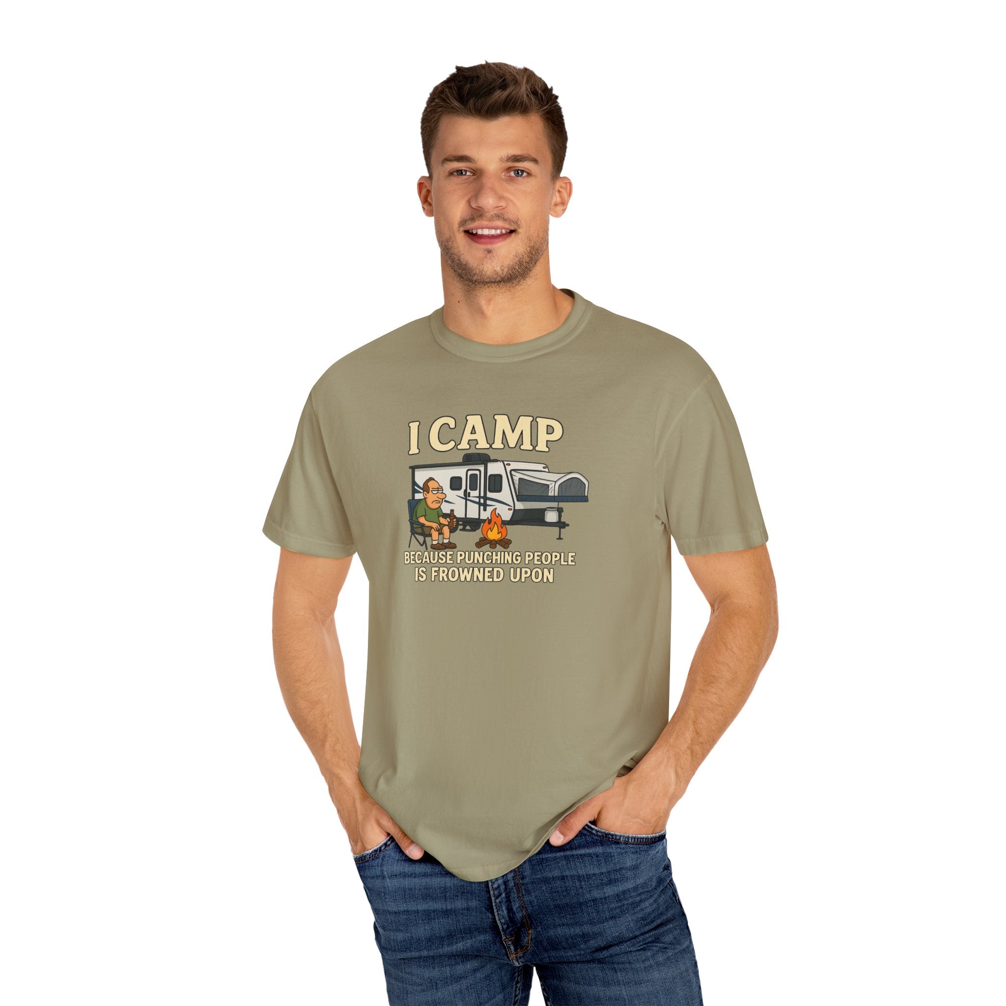 Funny Unisex Camp T-Shirt - I Camp Because Punching People is Frowned Upon
