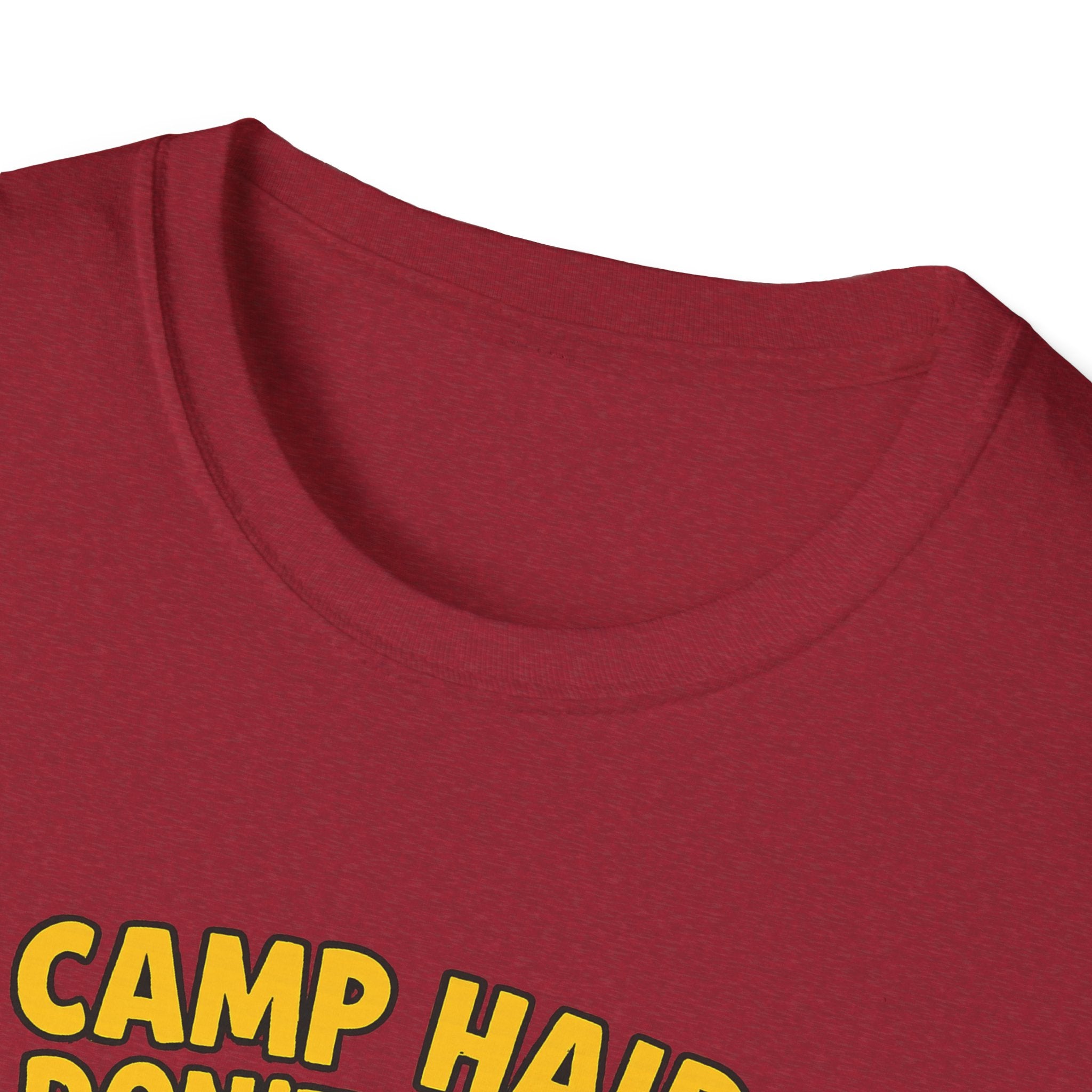 Camp Hair Don't Care Unisex Softstyle T-Shirt - Fun Summer Vibes for Campers
