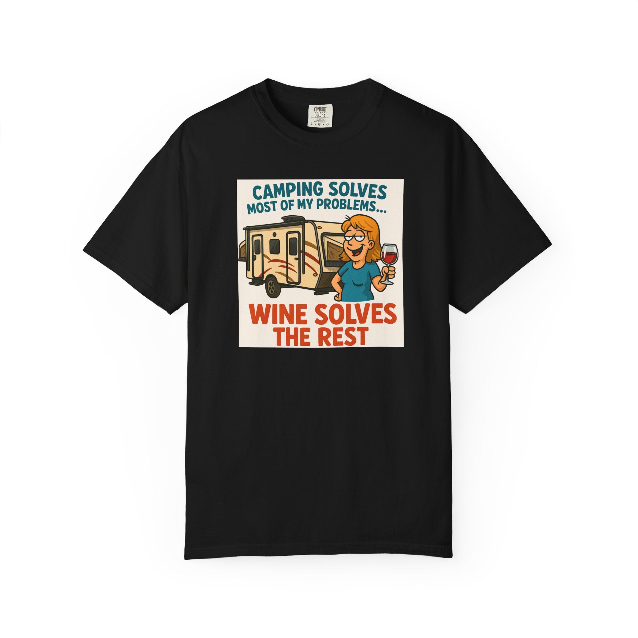 Camping Wine Solves T-shirt - Perfect for Outdoor Lovers, Adventure Seekers, Gift for Campers, Funny Camping Apparel, Relaxing Tee