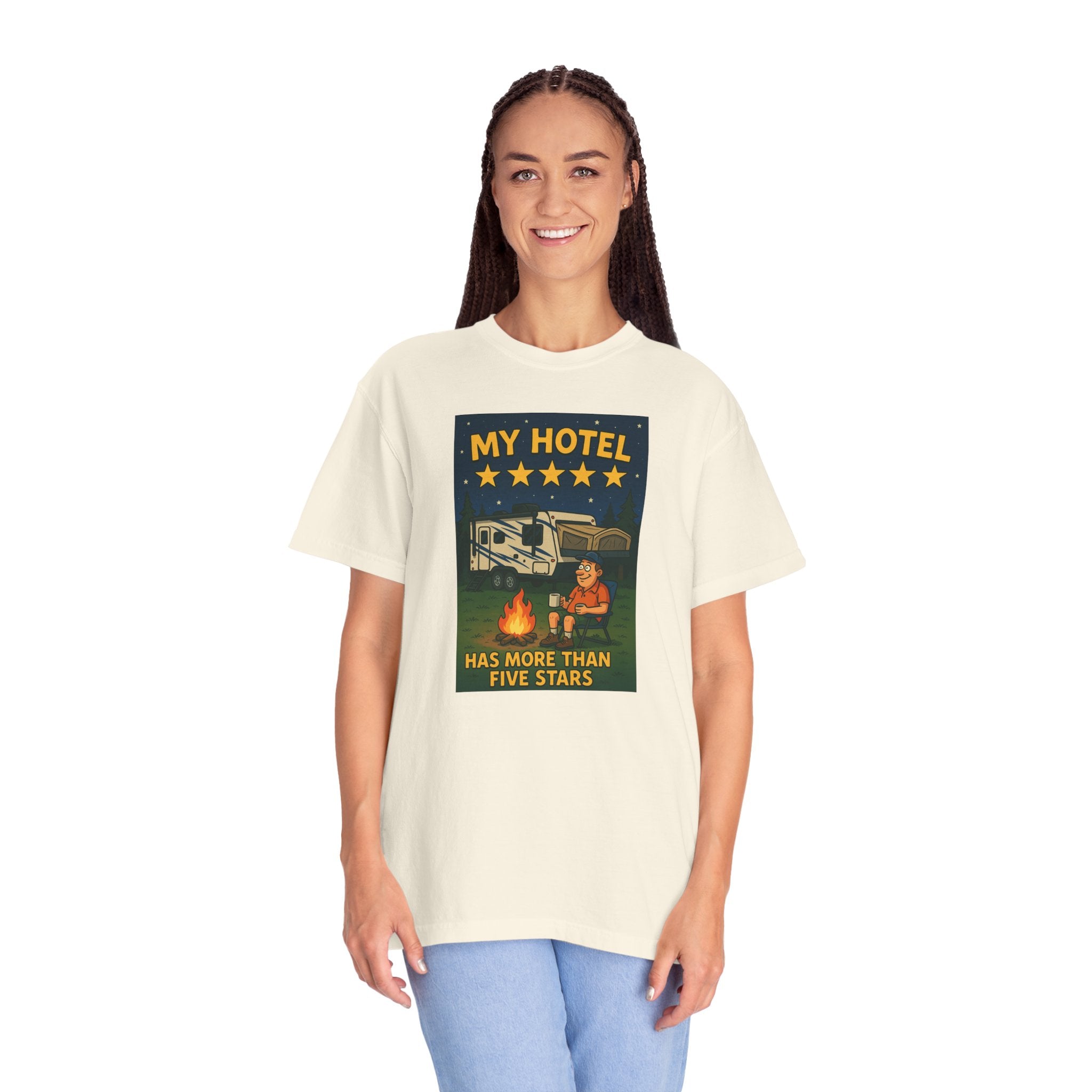 My Hotel Five Stars Unisex Garment-Dyed T-Shirt - Perfect for Campers and Travelers