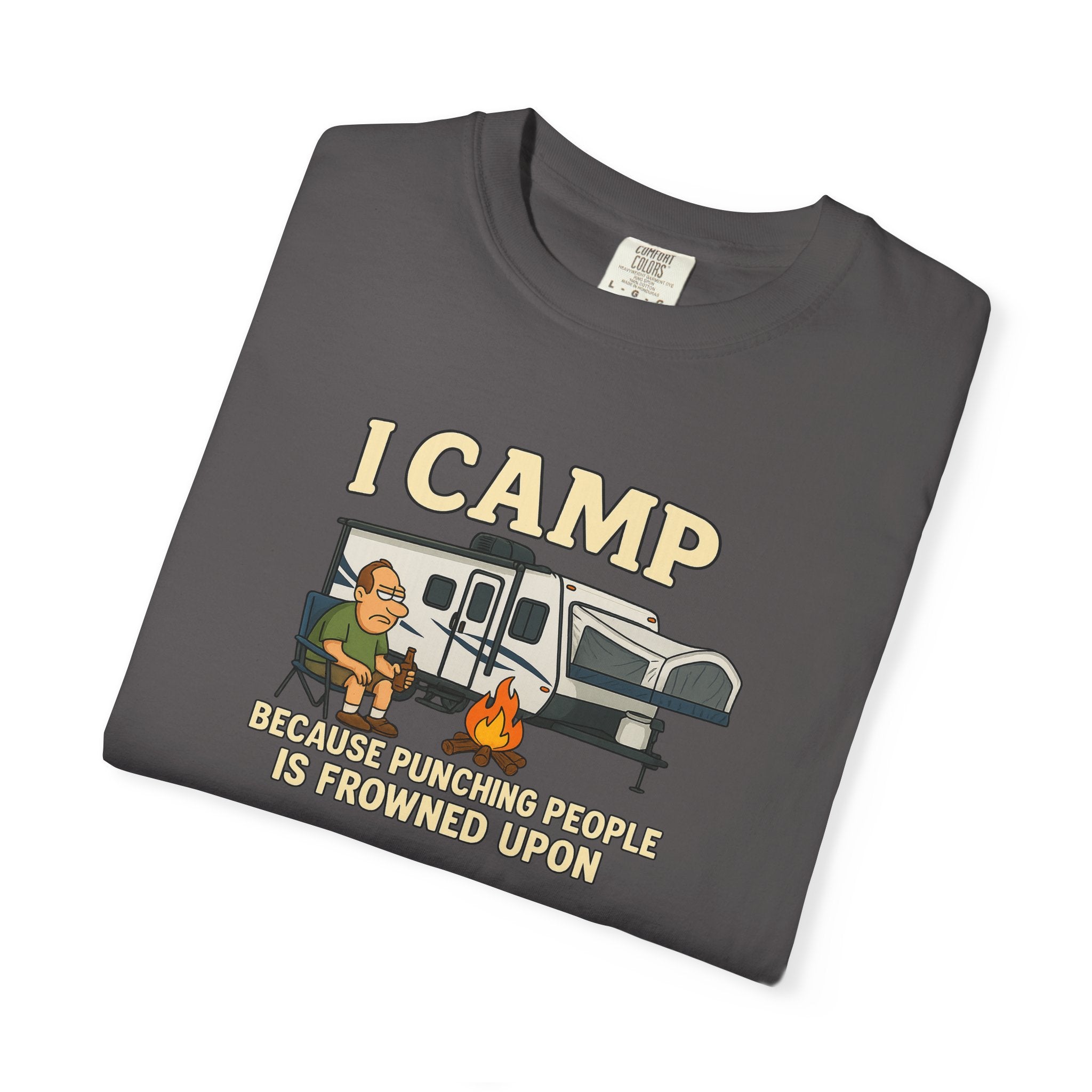 Funny Unisex Camp T-Shirt - I Camp Because Punching People is Frowned Upon