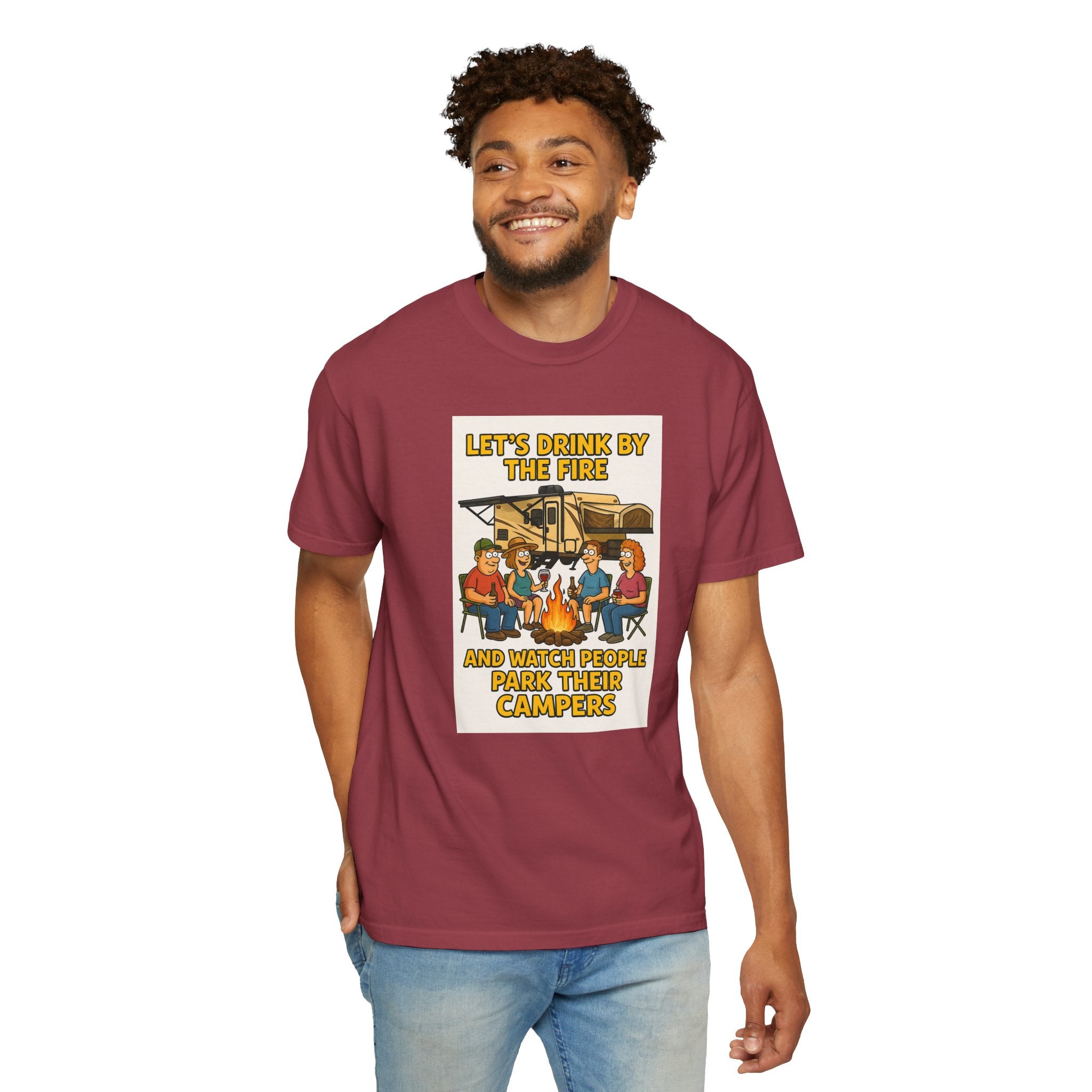 Campfire Vibes Unisex T-Shirt - "Let's Drink By The Fire and Watch People Park Their Campers"