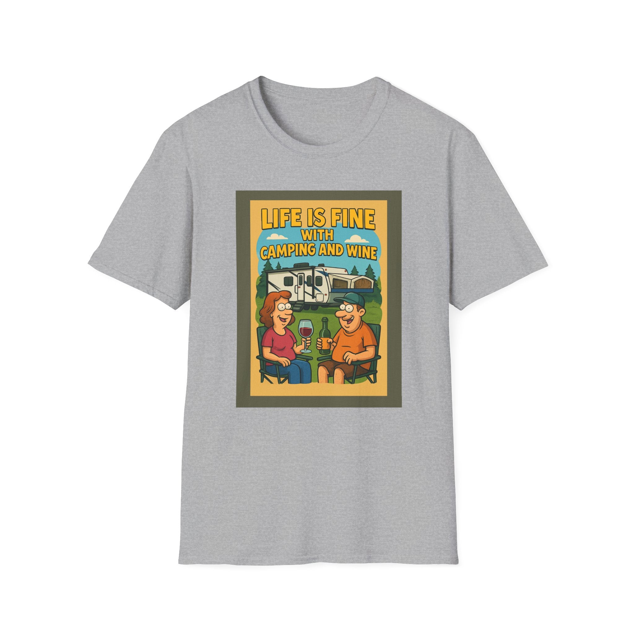 Life is Fine Camping & Wine Unisex Softstyle T-Shirt