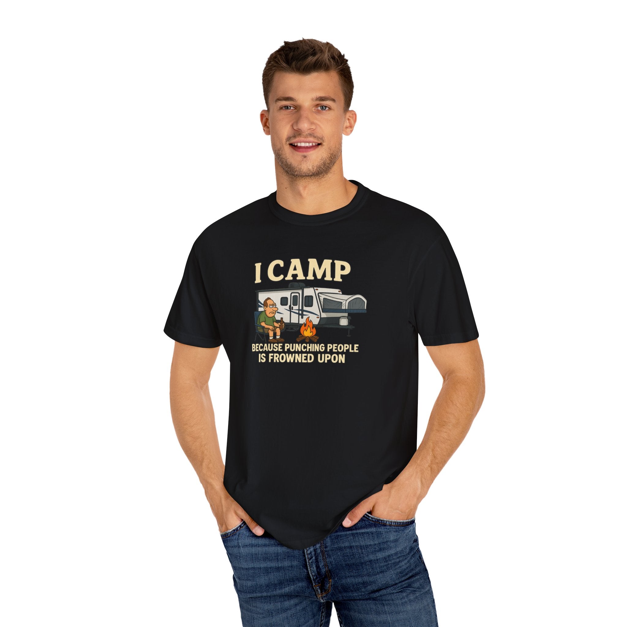 Funny Unisex Camp T-Shirt - I Camp Because Punching People is Frowned Upon