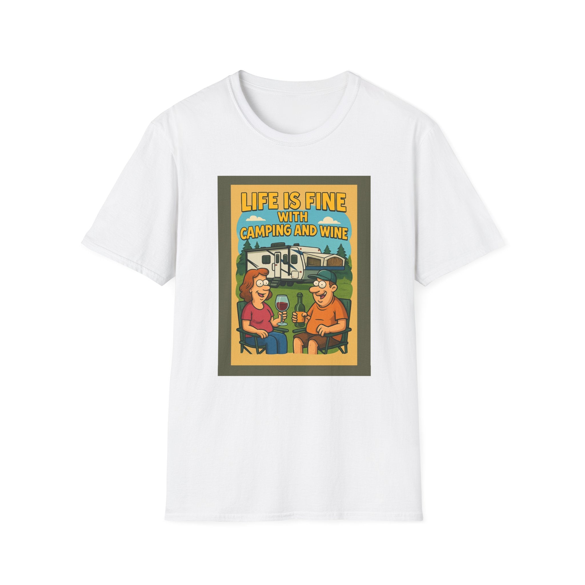 Life is Fine Camping & Wine Unisex Softstyle T-Shirt