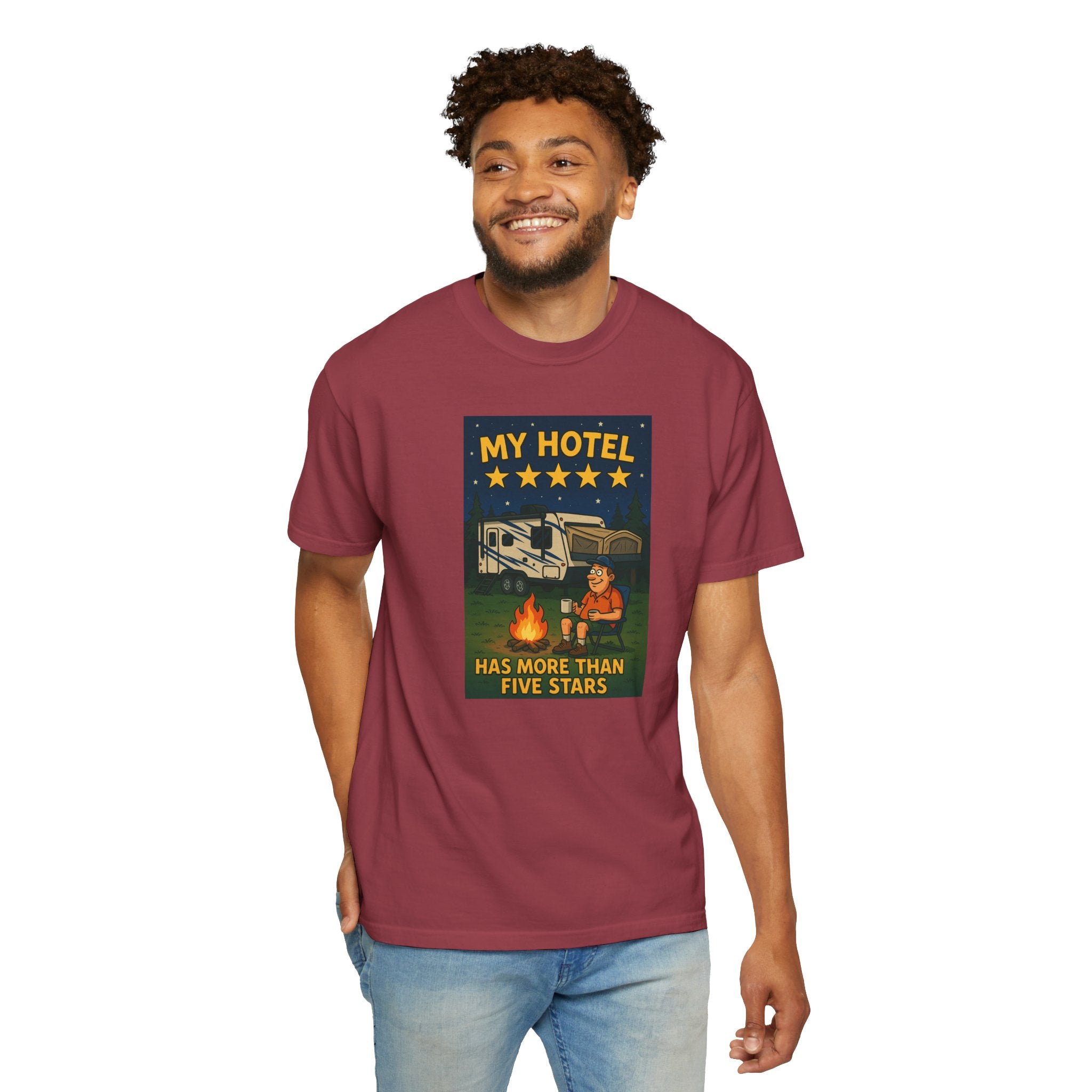 My Hotel Five Stars Unisex Garment-Dyed T-Shirt - Perfect for Campers and Travelers
