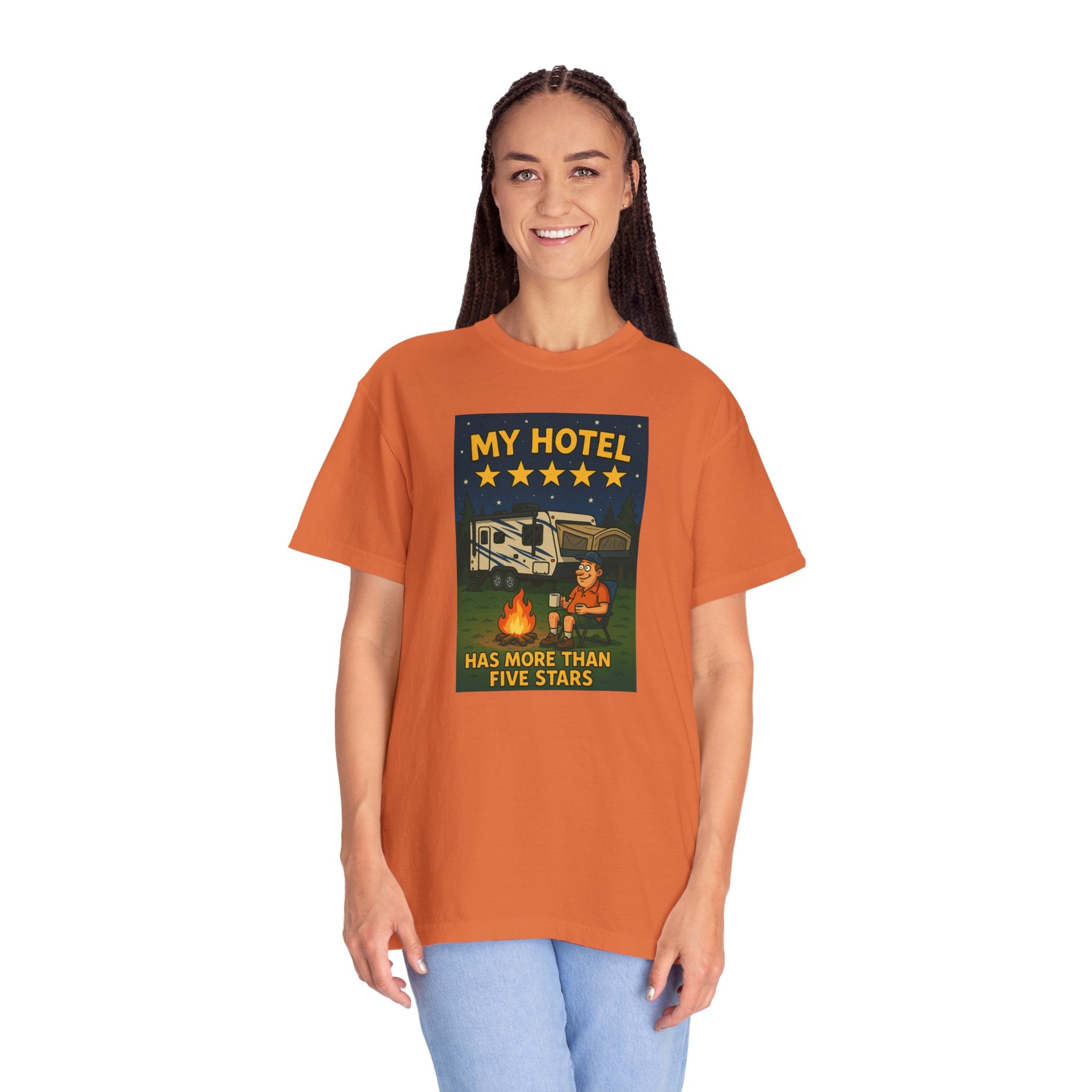 My Hotel Five Stars Unisex Garment-Dyed T-Shirt - Perfect for Campers and Travelers