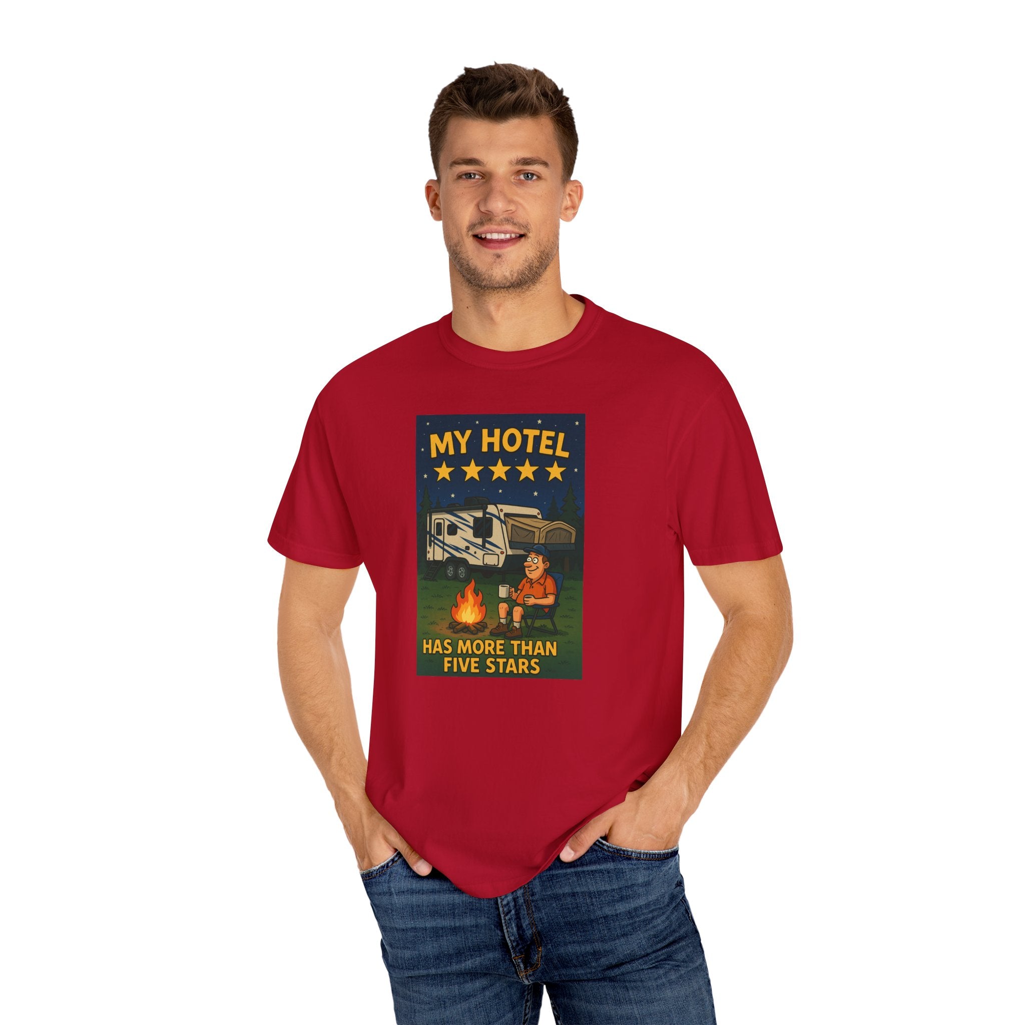 My Hotel Five Stars Unisex Garment-Dyed T-Shirt - Perfect for Campers and Travelers