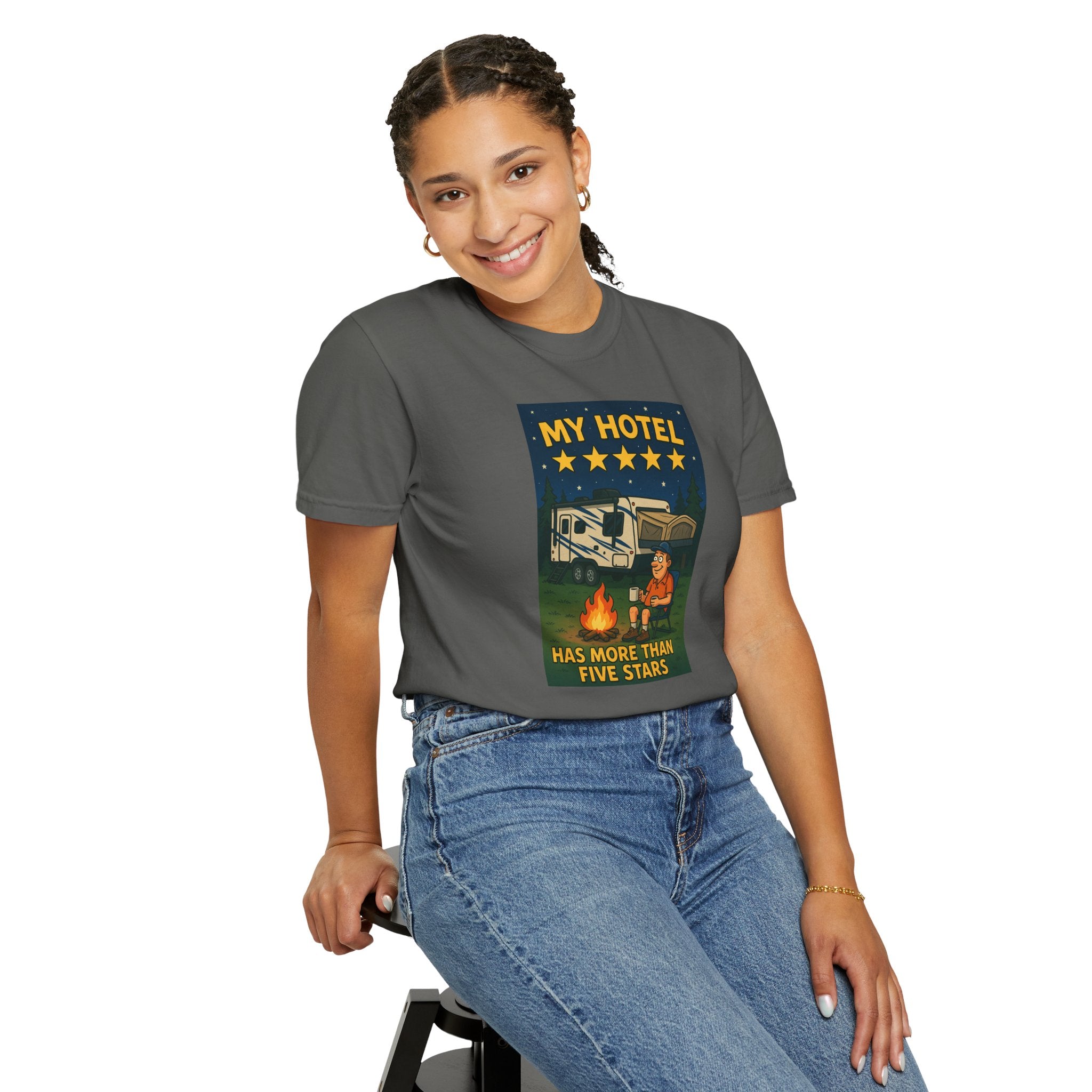 My Hotel Five Stars Unisex Garment-Dyed T-Shirt - Perfect for Campers and Travelers