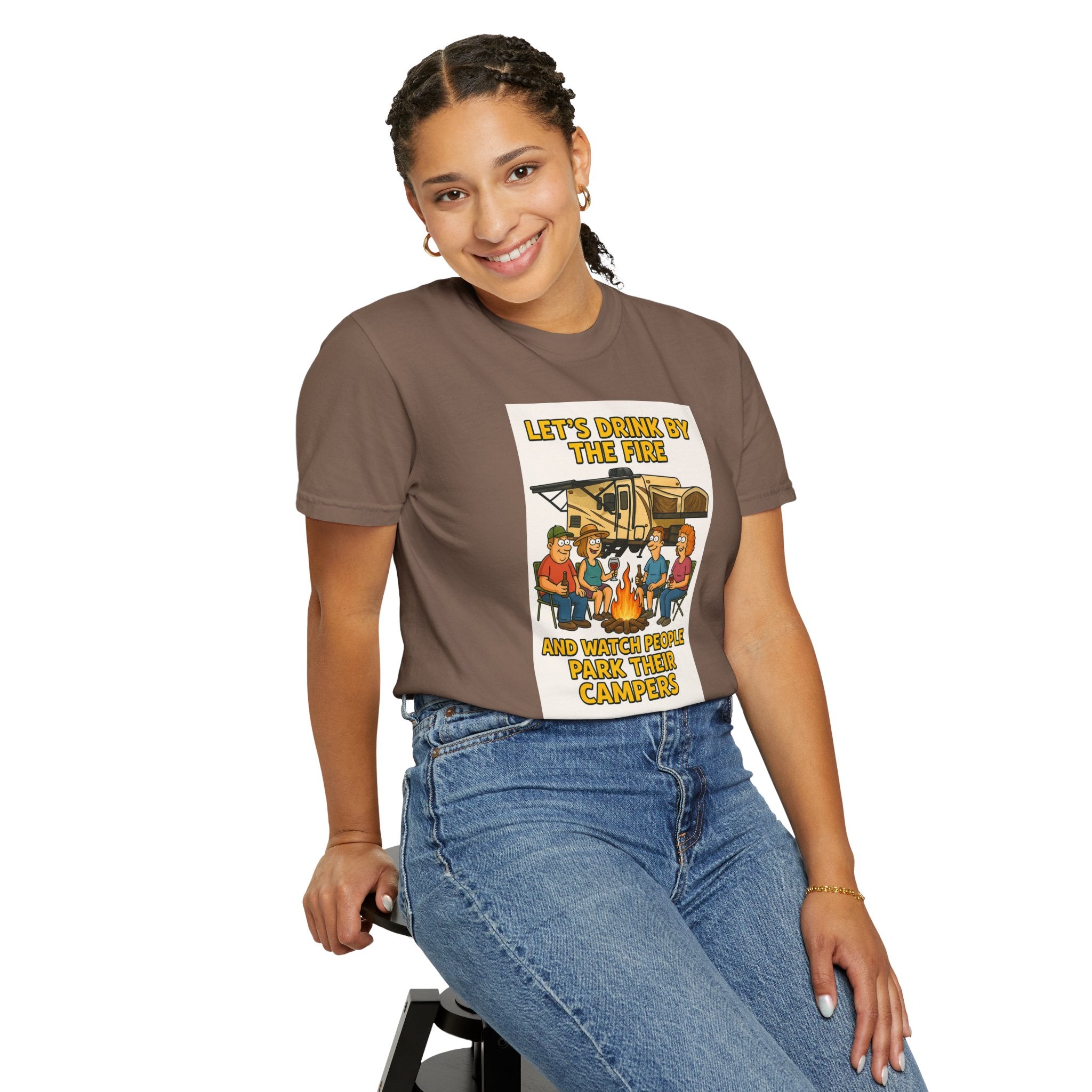 Campfire Vibes Unisex T-Shirt - "Let's Drink By The Fire and Watch People Park Their Campers"