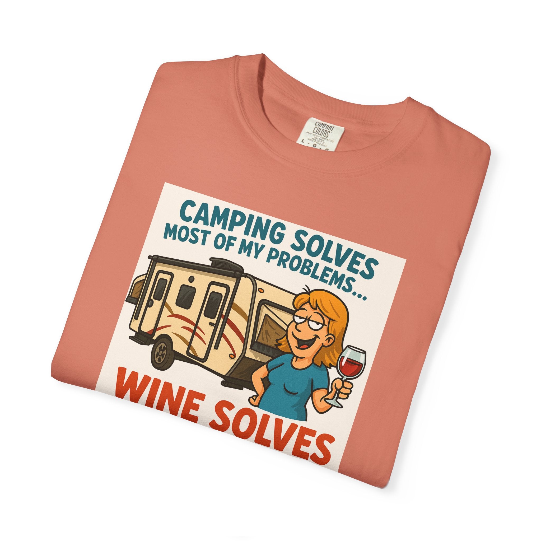 Camping Wine Solves T-shirt - Perfect for Outdoor Lovers, Adventure Seekers, Gift for Campers, Funny Camping Apparel, Relaxing Tee