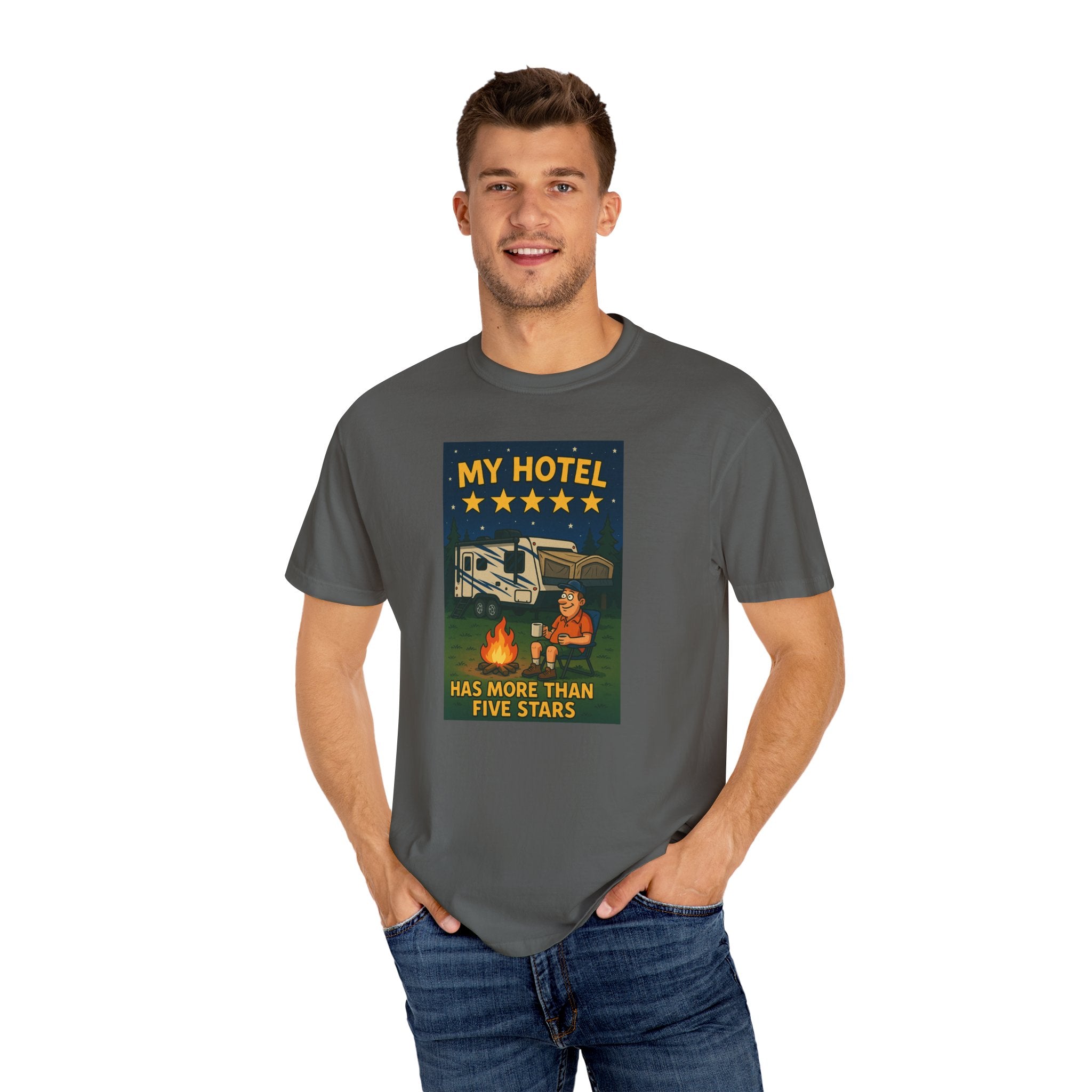 My Hotel Five Stars Unisex Garment-Dyed T-Shirt - Perfect for Campers and Travelers