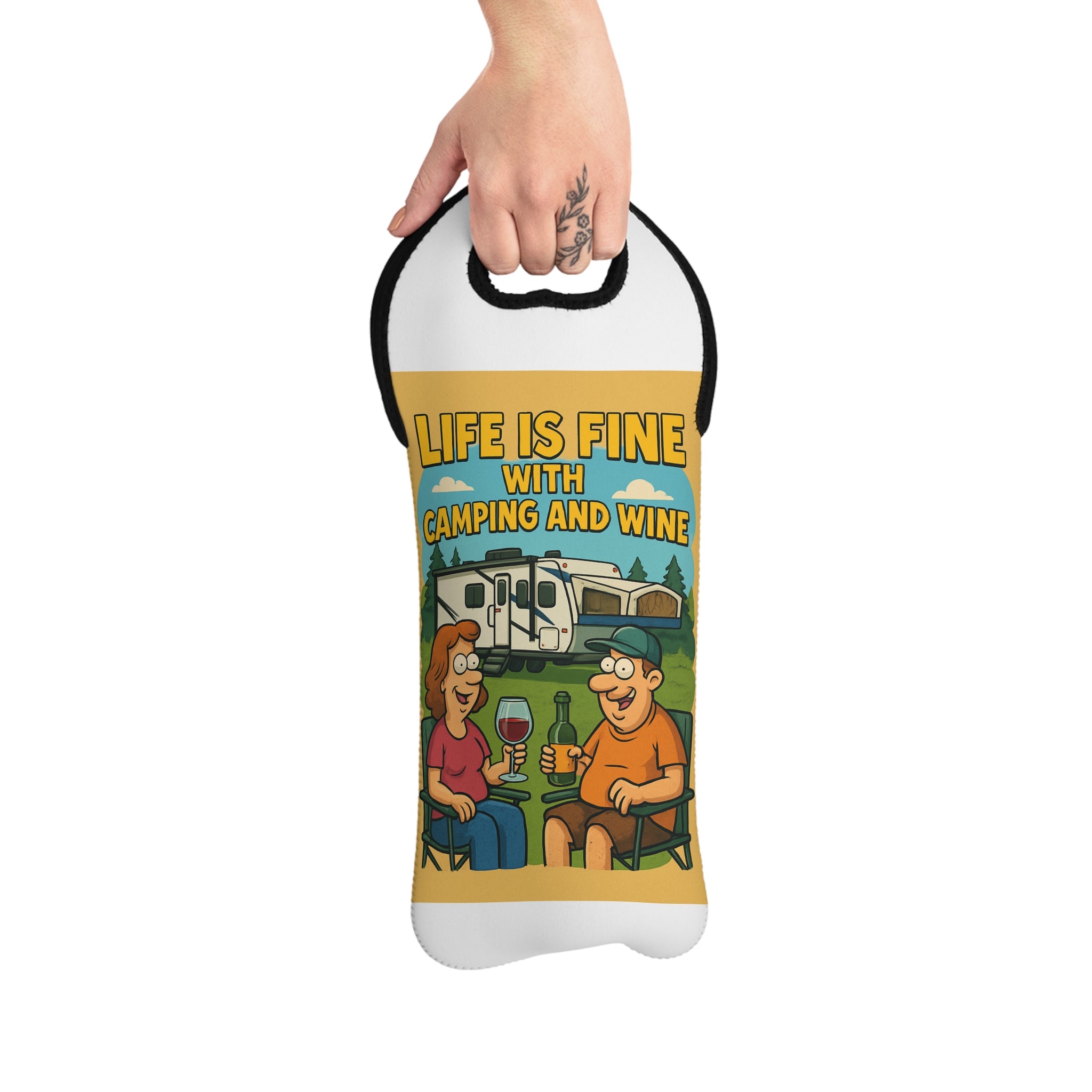 Hybrid Tote Bag - Life is Fine with Camping and Wine