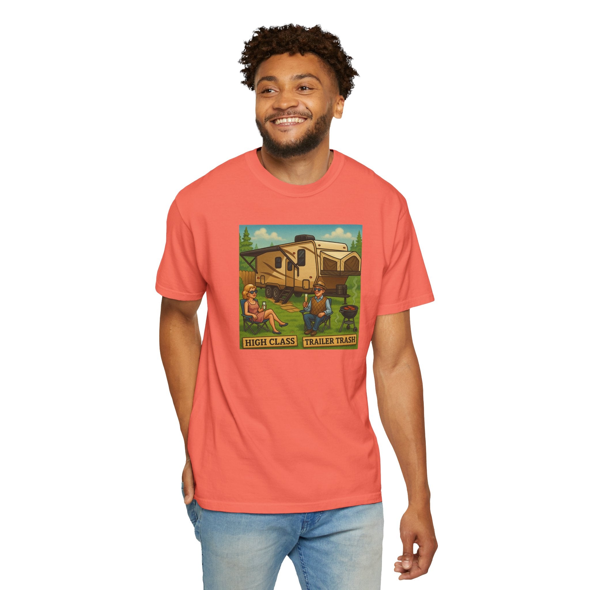 High Class Trailer Trash Unisex Garment-Dyed T-shirt - Vintage Camping Vibe