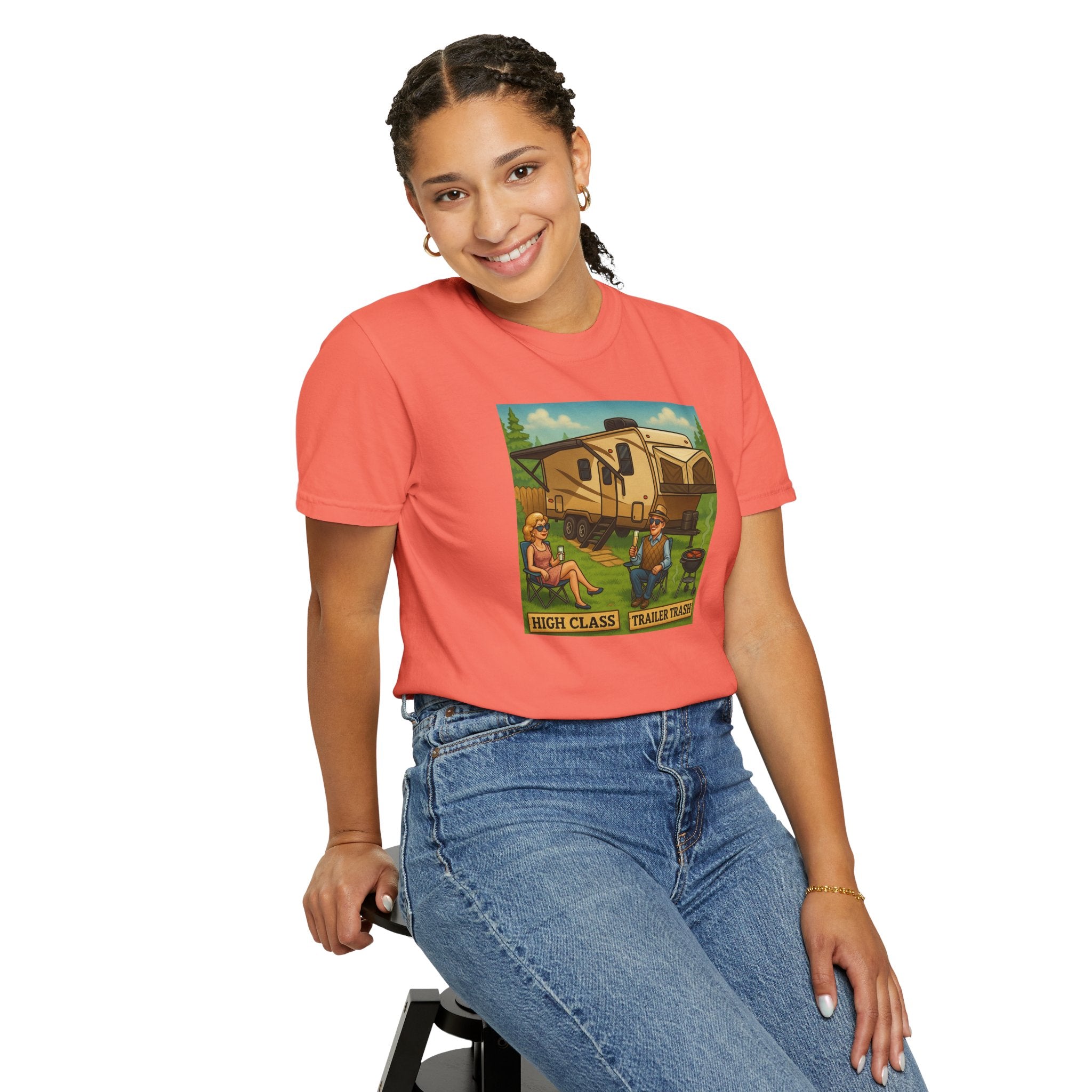 High Class Trailer Trash Unisex Garment-Dyed T-shirt - Vintage Camping Vibe