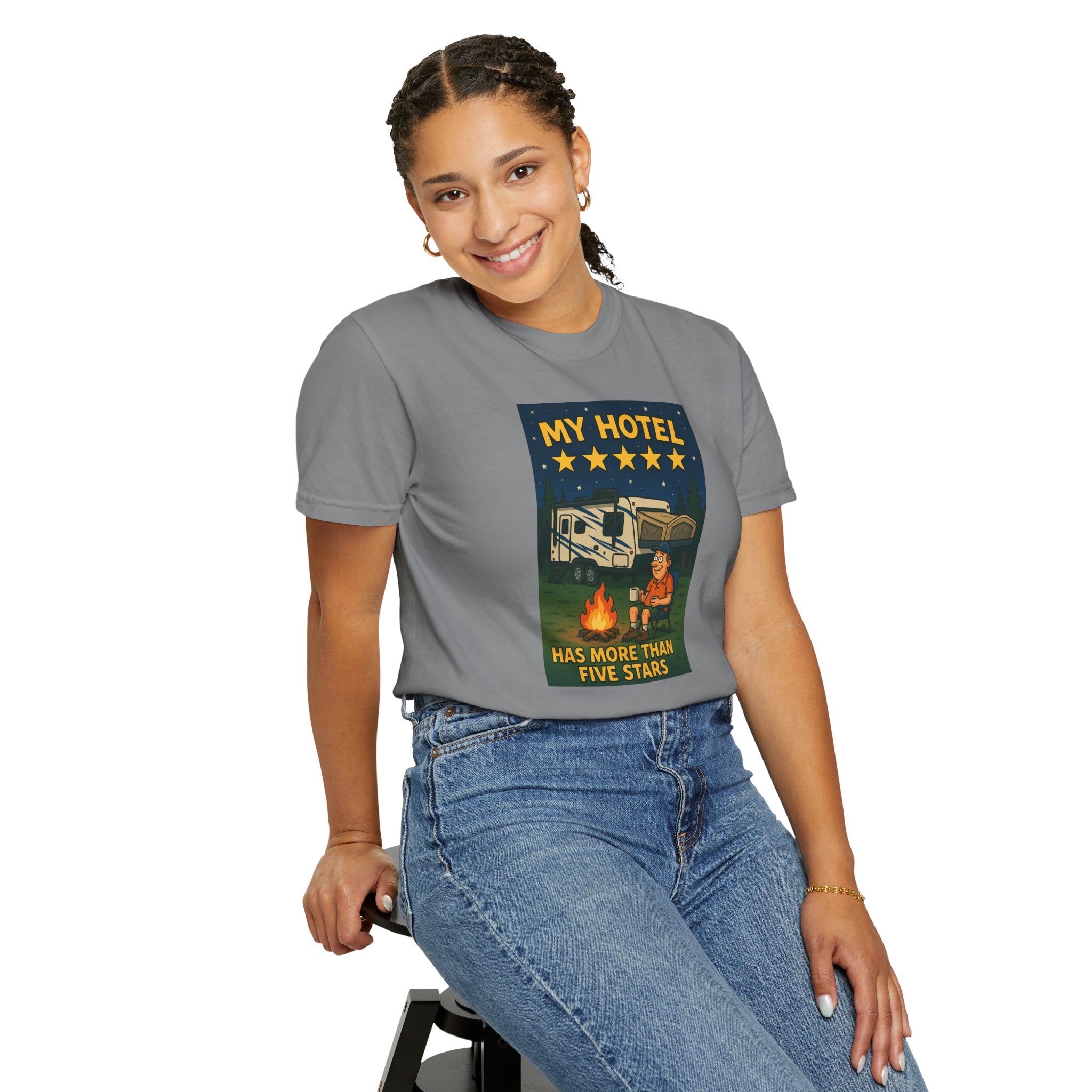 My Hotel Five Stars Unisex Garment-Dyed T-Shirt - Perfect for Campers and Travelers