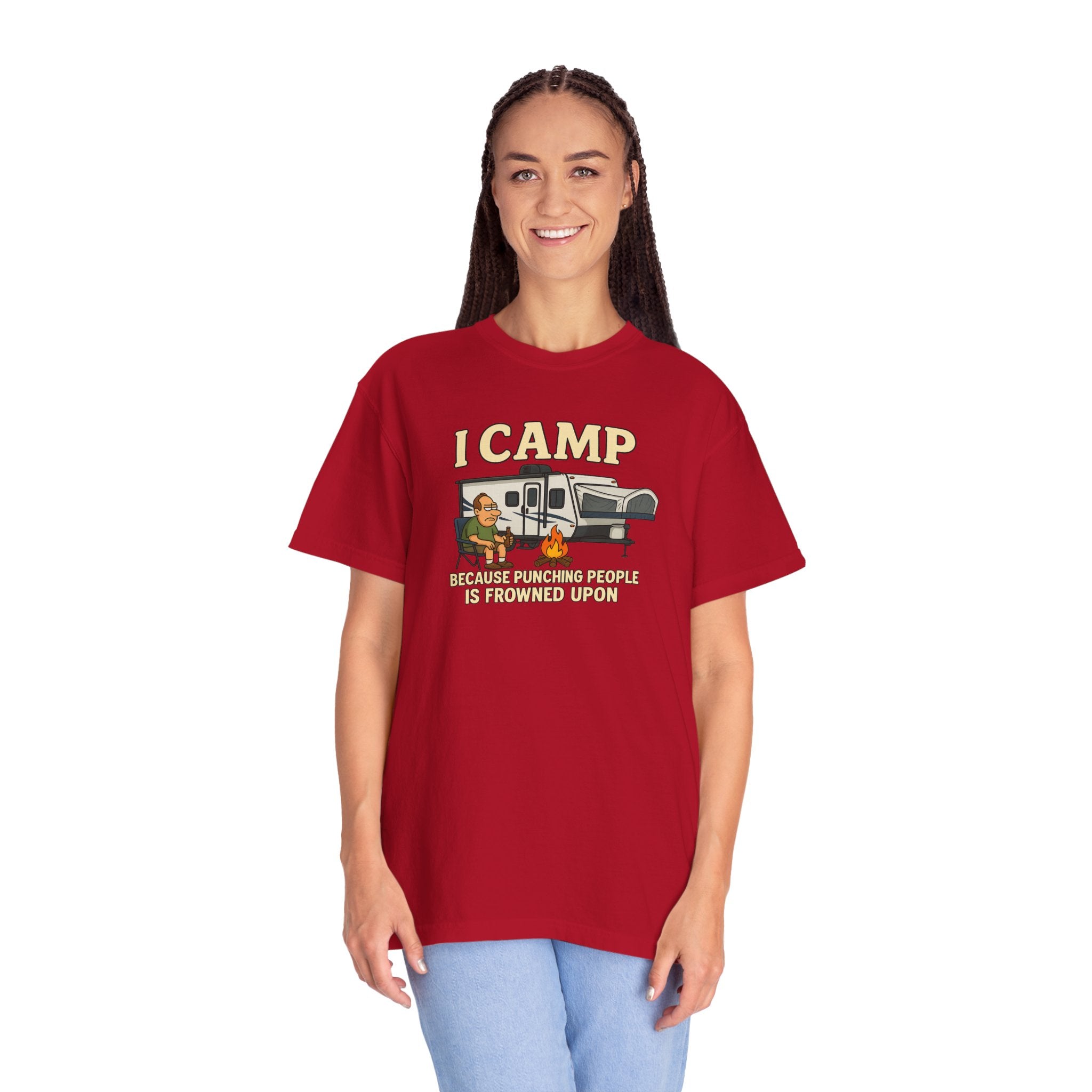 Funny Unisex Camp T-Shirt - I Camp Because Punching People is Frowned Upon